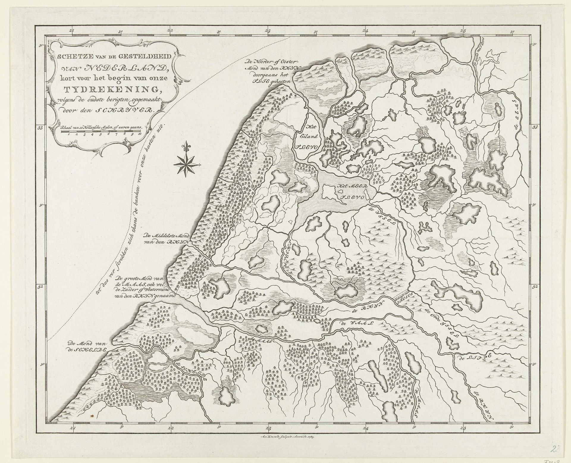 Historische kaart van Nederland aan het begin van de jaartelling by Abraham van Krevelt