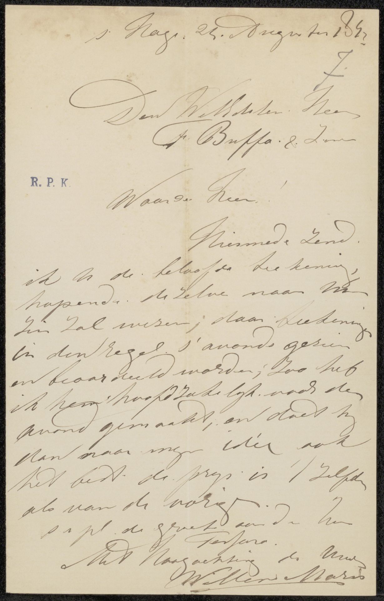 Brief aan Frans Buffa en Zonen by Willem Maris