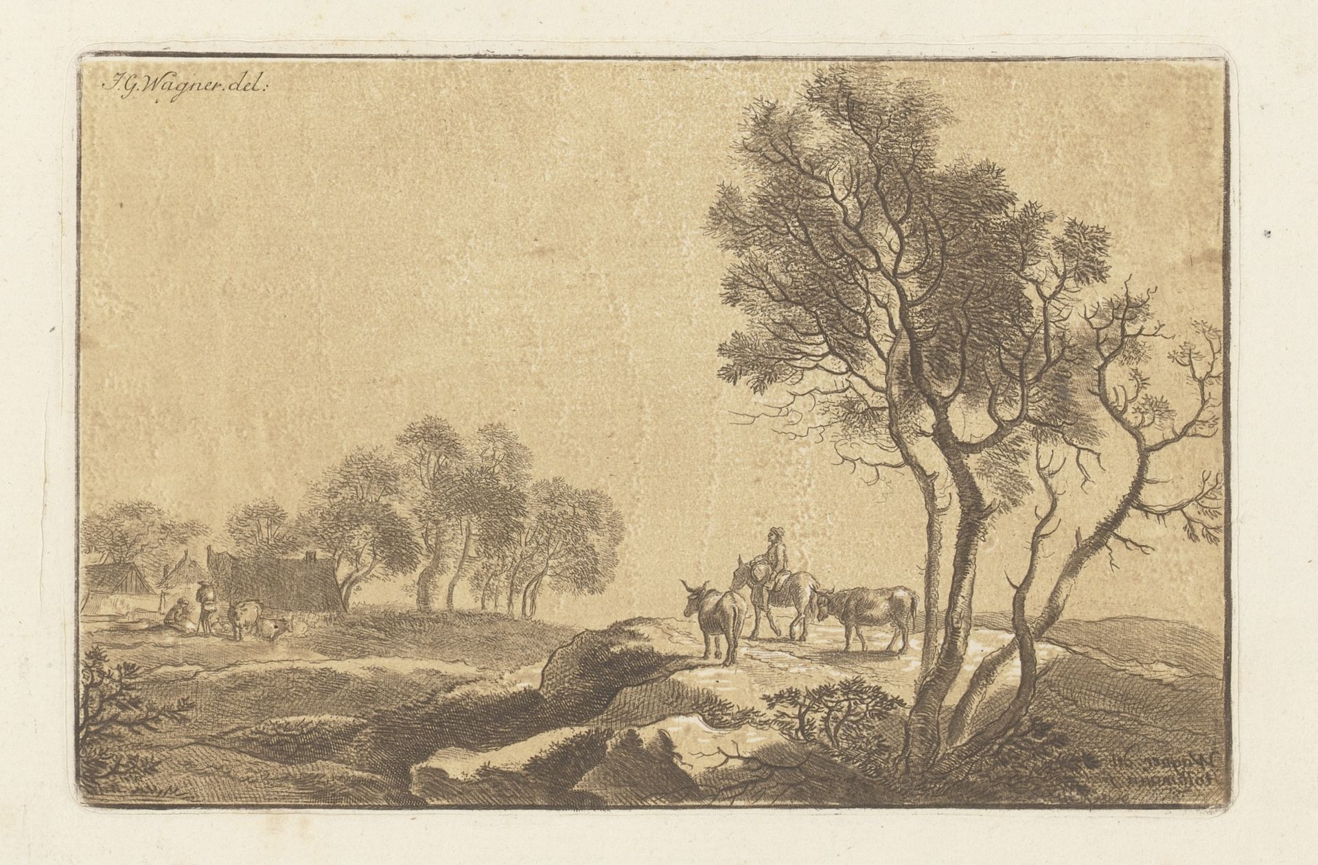 Landschap met een herder te paard by Carl Friedrich Holtzmann
