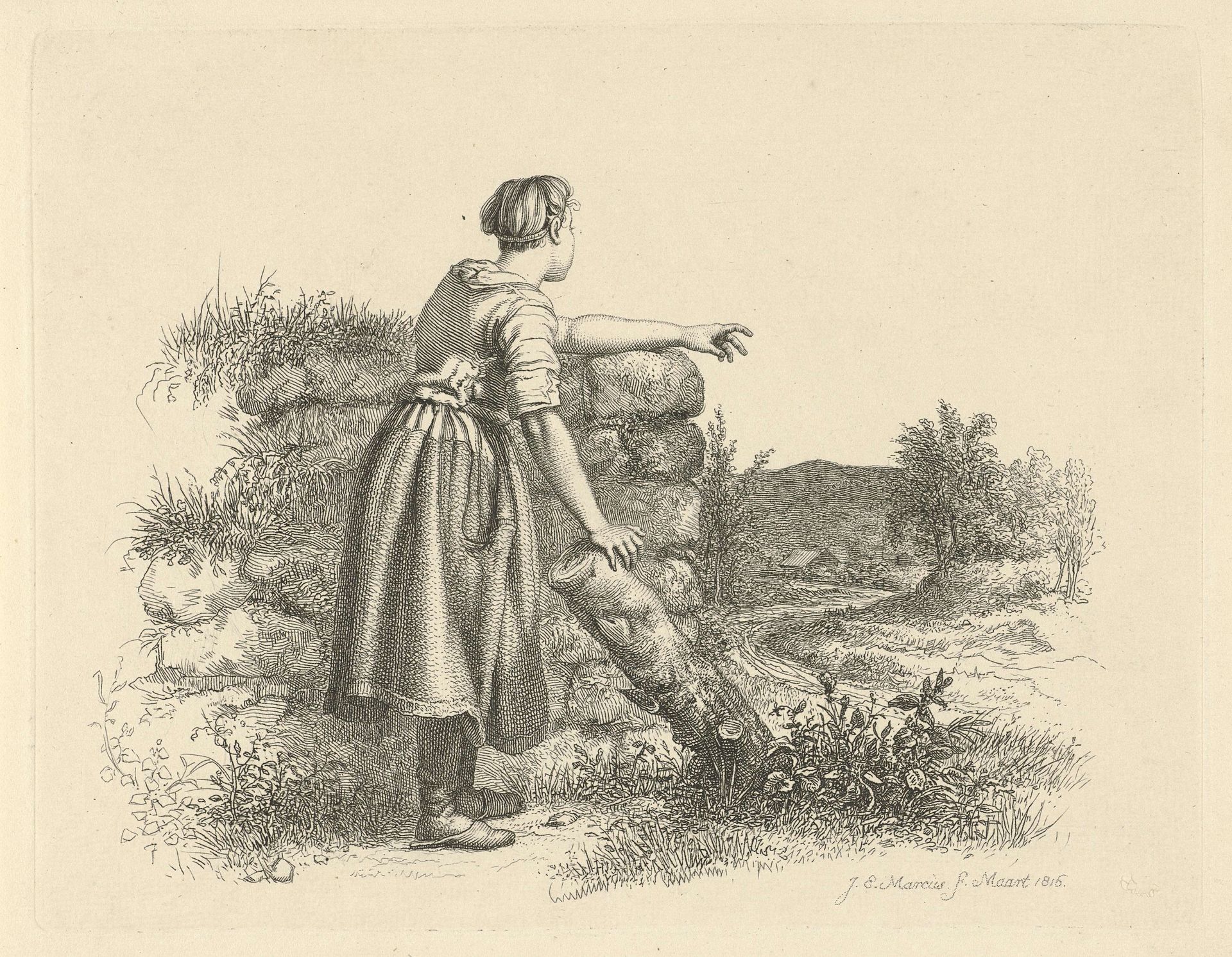 Jonge vrouw bij een muurtje by Jacob Ernst Marcus