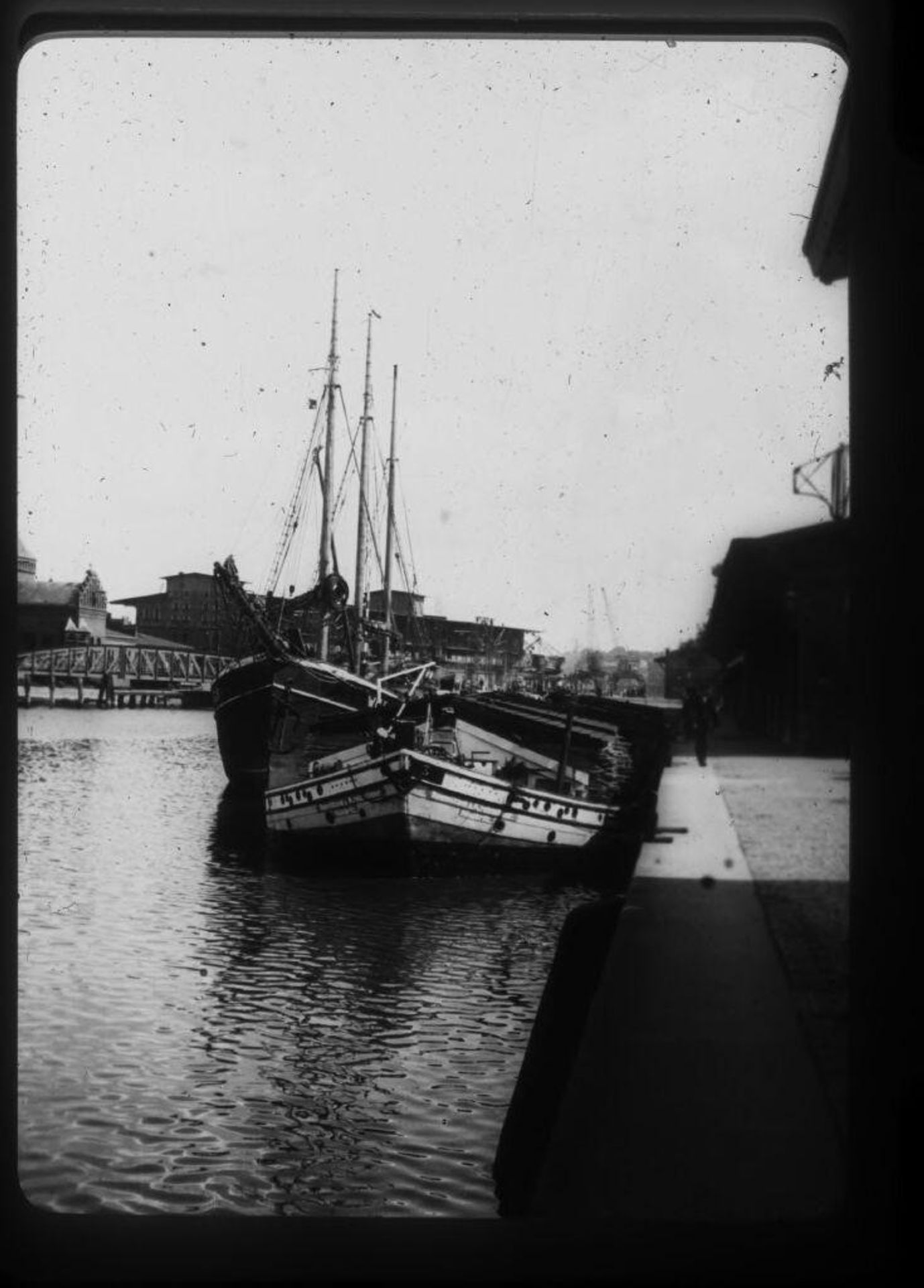 [Ship in LÃ¼beck harbor] by attributed to Laurence Feininger