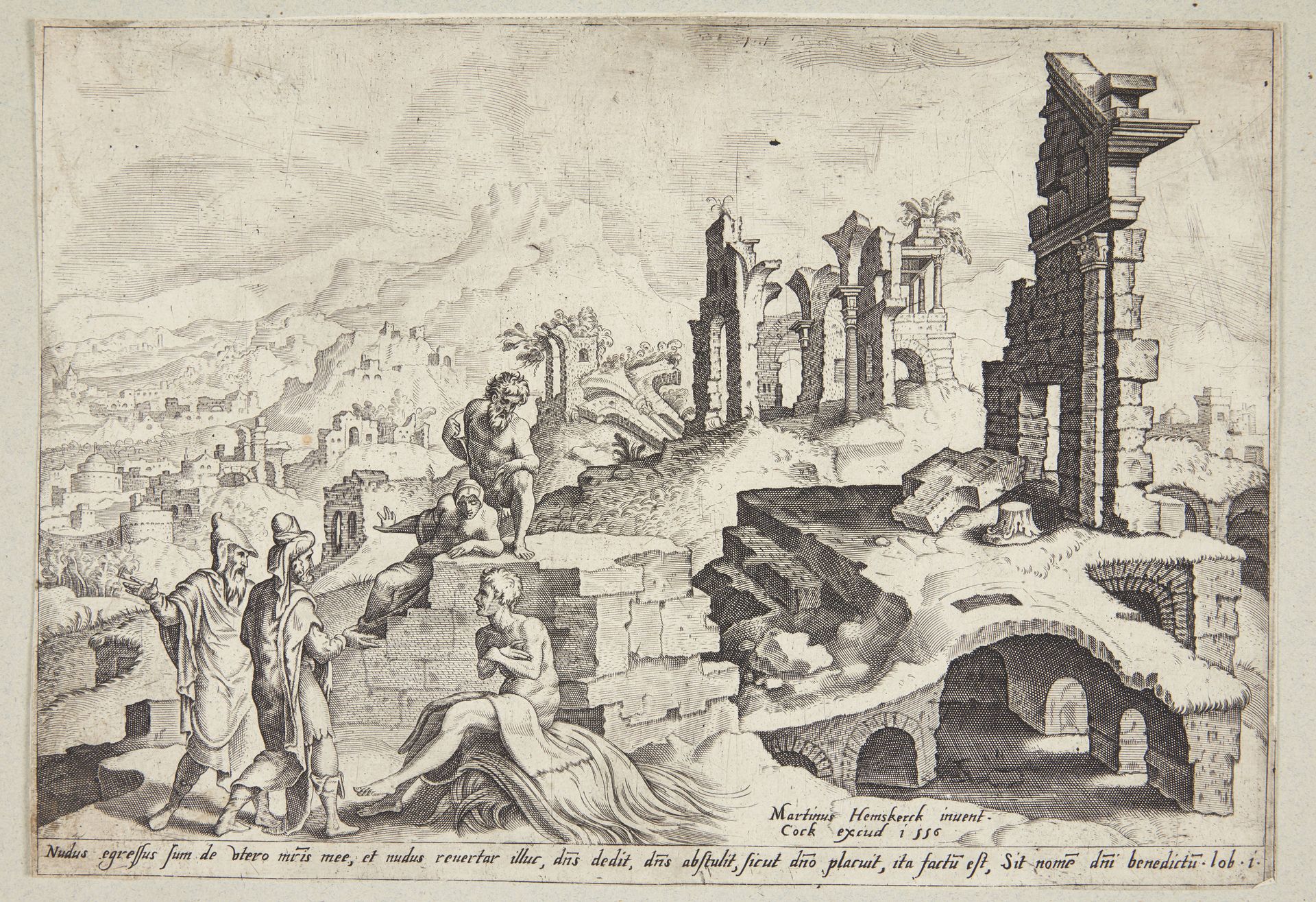 Job on the dunghill with his wife and three friends by Ubekend