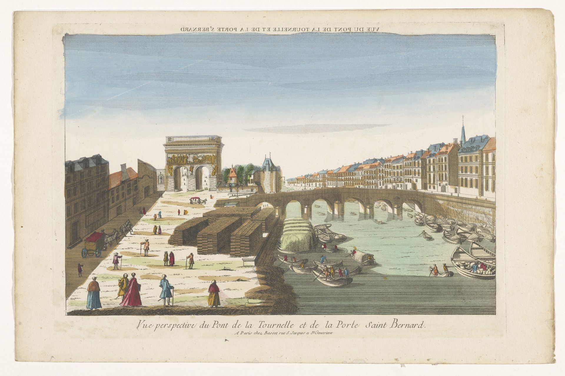 Gezicht op de Pont de la Tournelle over de rivier de Seine en de Porte Saint-Bernard te Parijs by Basset