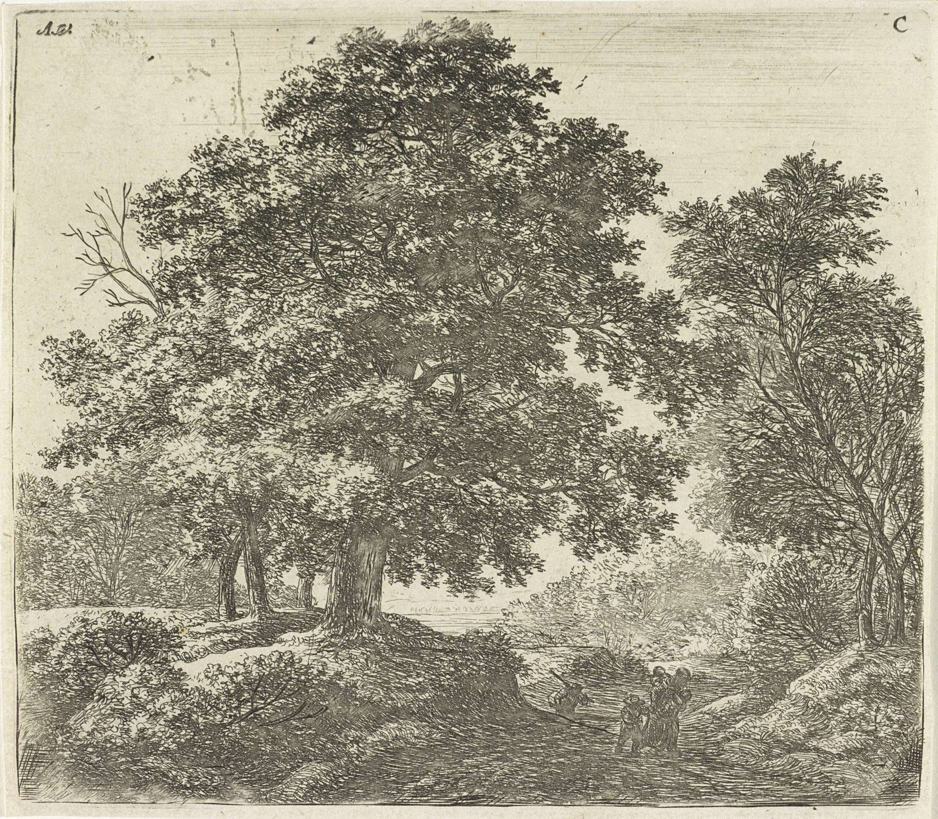 Gezin op een bospad by Anthonie Waterloo