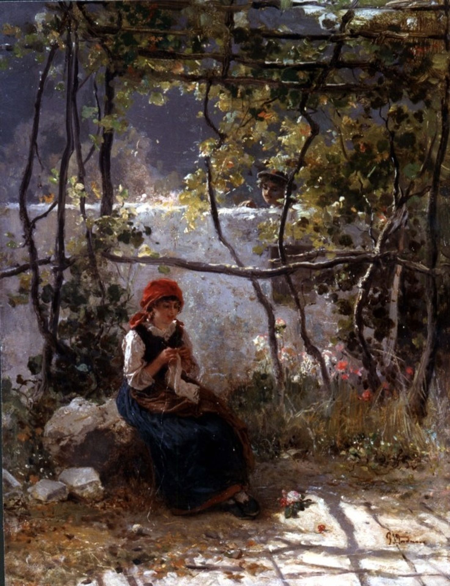 Idyll Under The Pergola by Gerolamo Induno