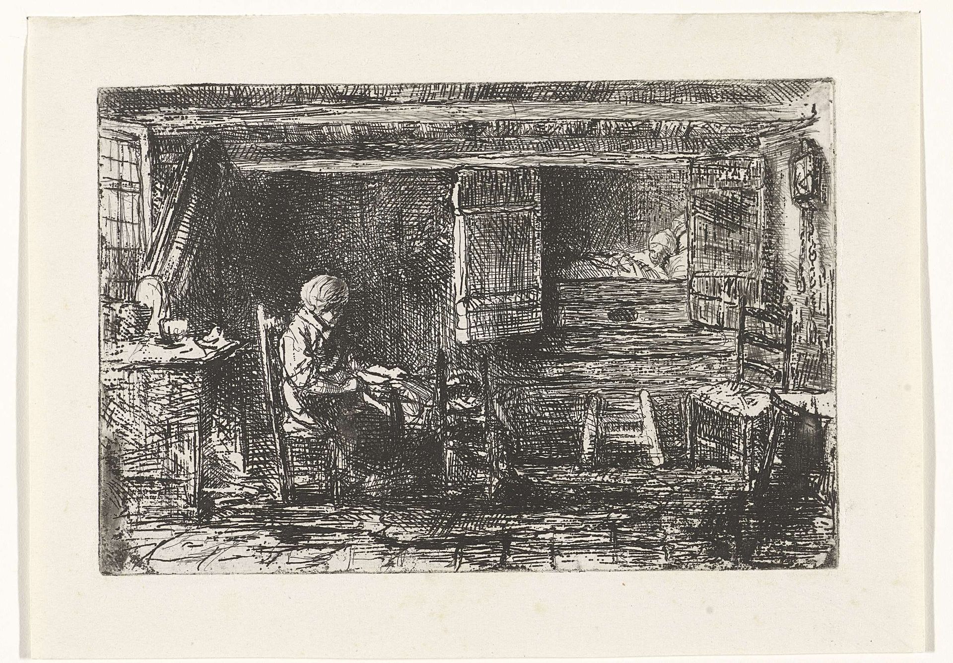 Twee figuren in een interieur by Jozef Israëls