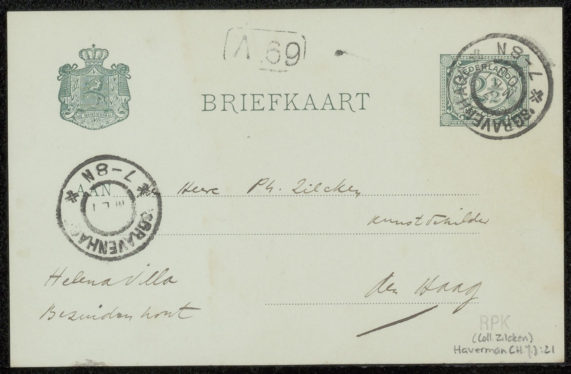 Briefkaart aan Philip Zilcken by Hendrik Johannes Haverman