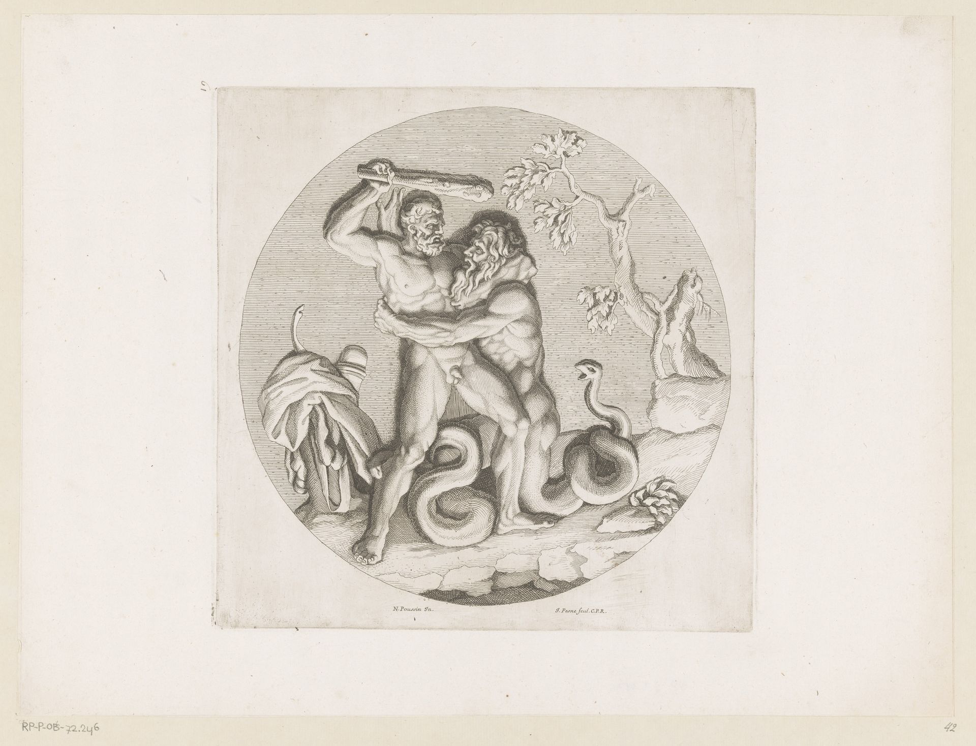 Hercules overwint de reus met de slangenstaart by Jean Pesne
