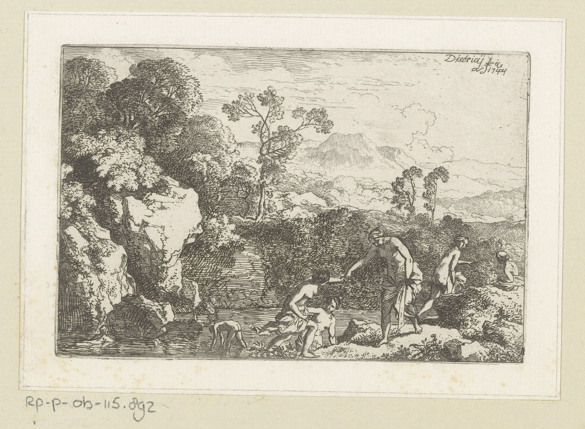 Arcadisch landschap met badende nimfen by Christian Wilhelm Ernst Dietrich