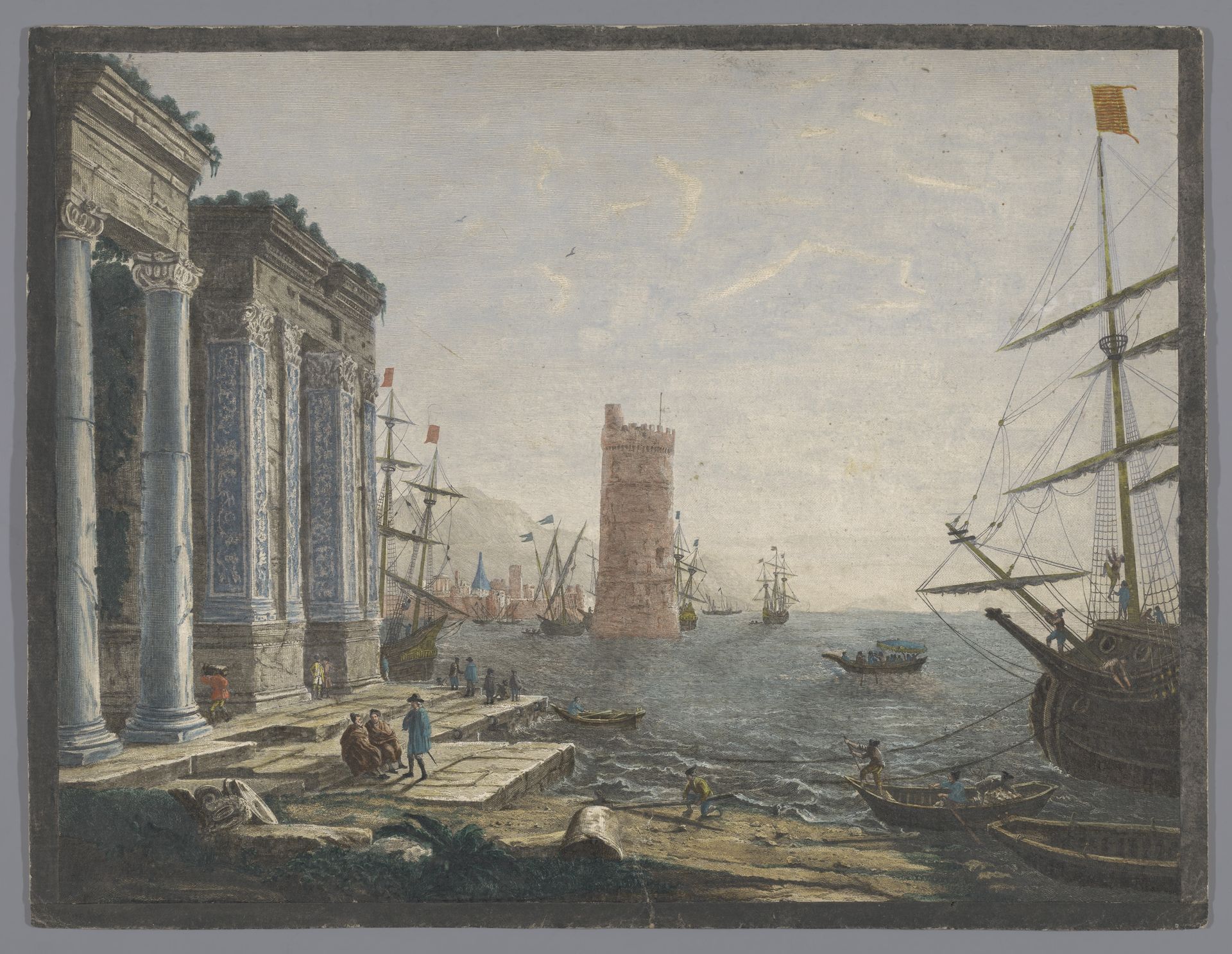 Gezicht op een haven met schepen en boten op het water by Thomas Major