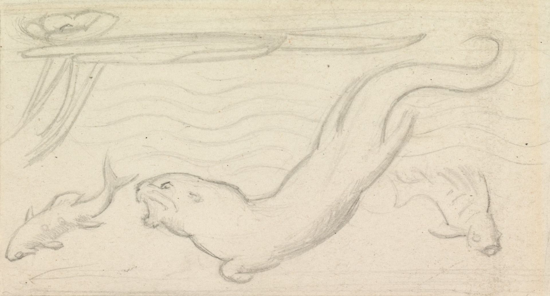 Stained Glass Study, An Otter and Two Fish by Sir John Everett Millais