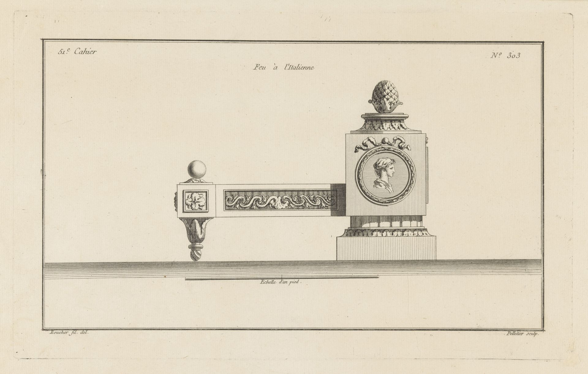 Vuurbok met medaillon en dennenappel by Jean Pelletier