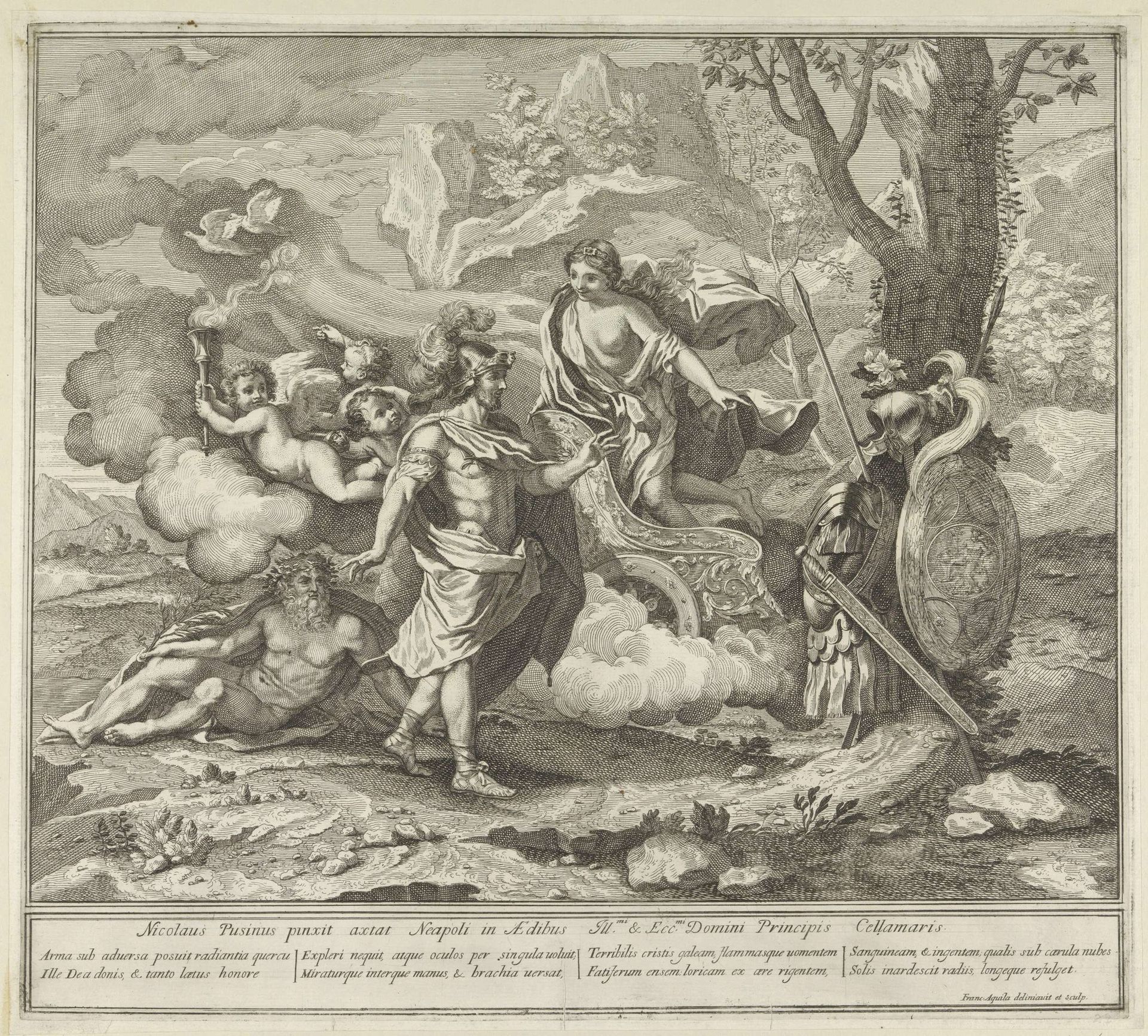Venus wijst Aeneas zijn wapenrusting by Francesco Faraone Aquila