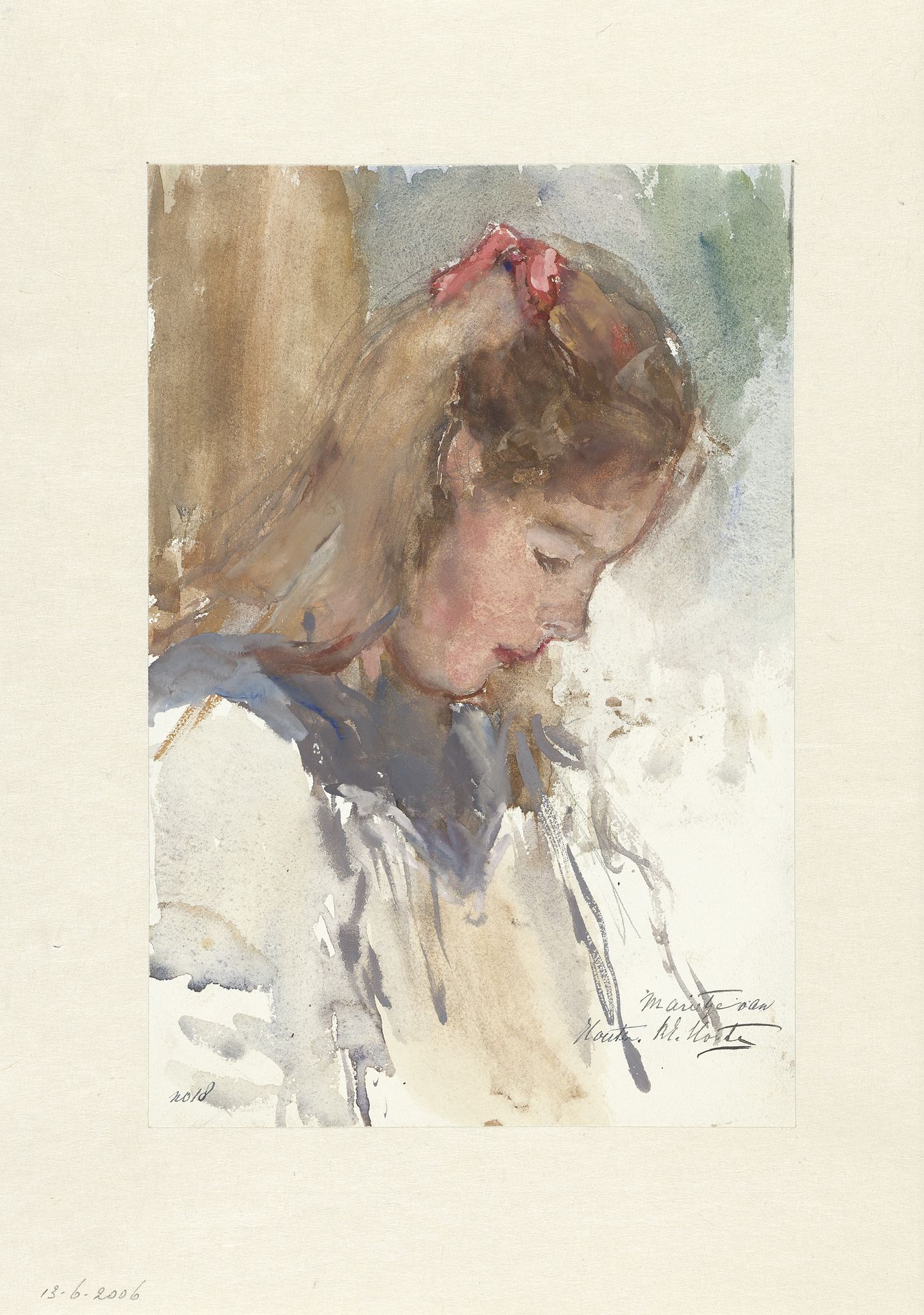 Meisjesportret van Marietje van Houten by Barbara Elisabeth van Houten
