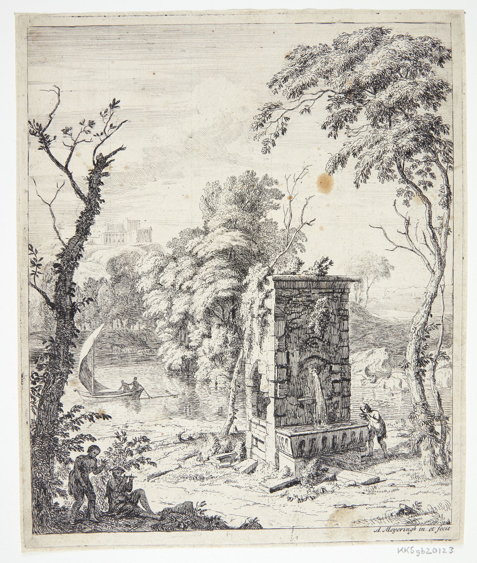 Landskab med en fontæne by Albert Meyering