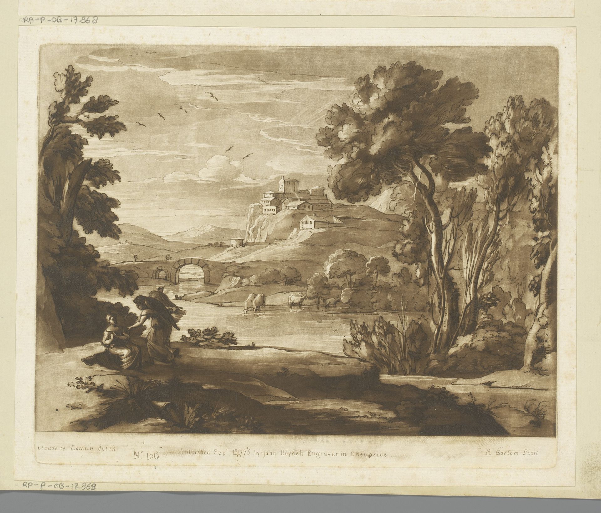 Landschap met engel die Hagar vertelt dat ze terug moet gaan naar Abraham en Sara by Richard Earlom