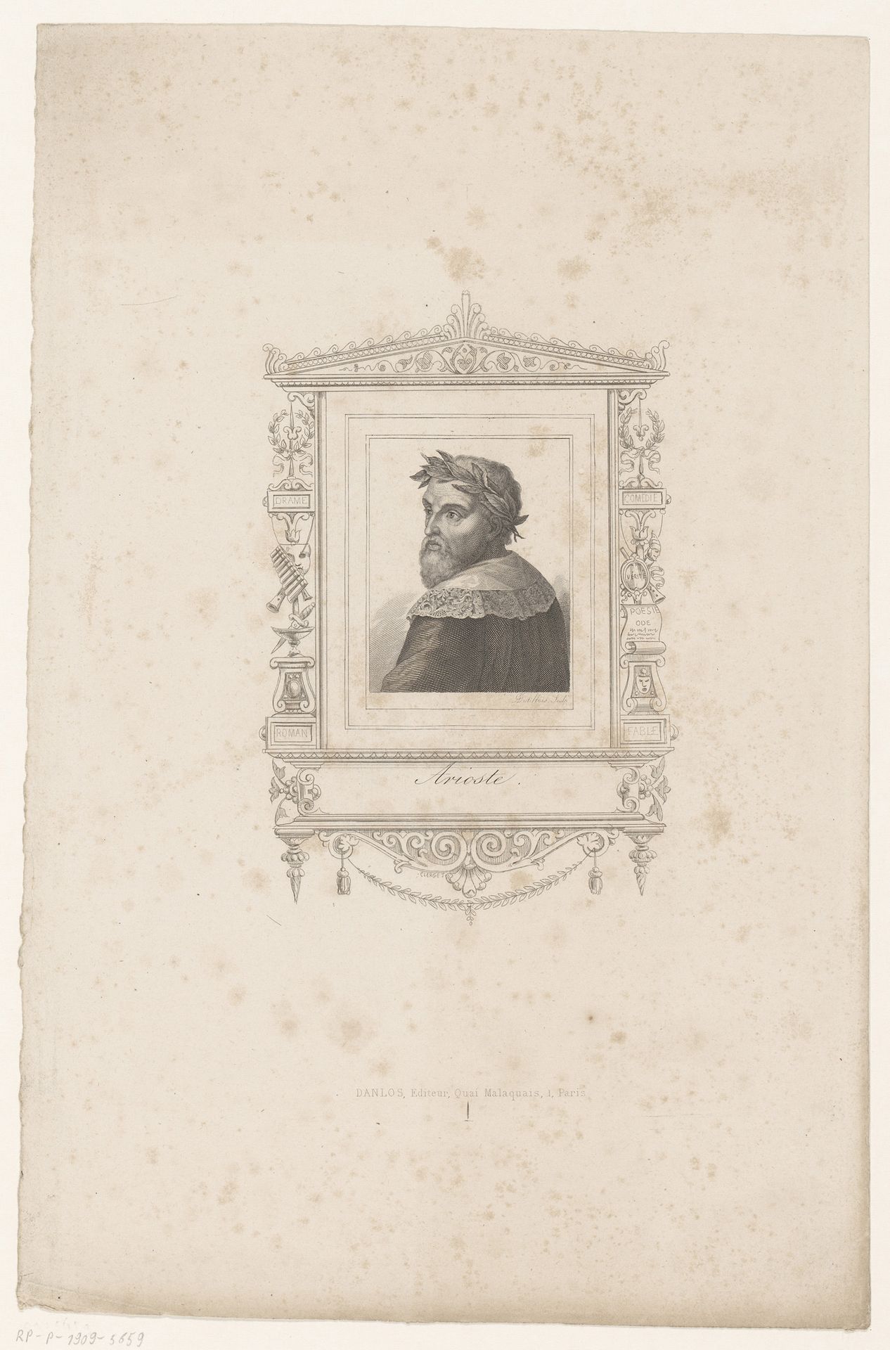 Portret van Ludovico Ariosto in een versierde cartouche by Auguste Dutillois