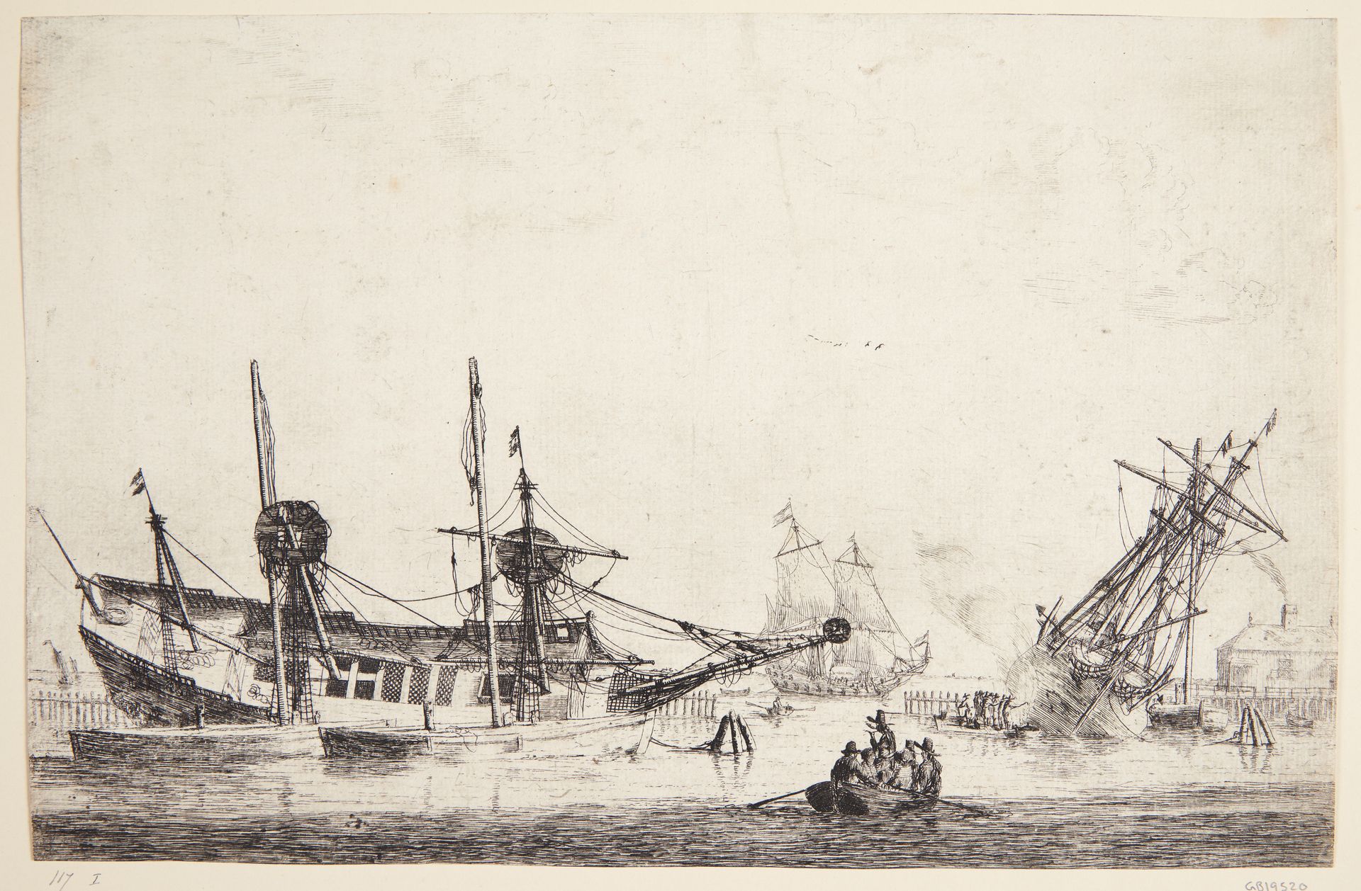 To kølhalede skibe by Reinier Nooms