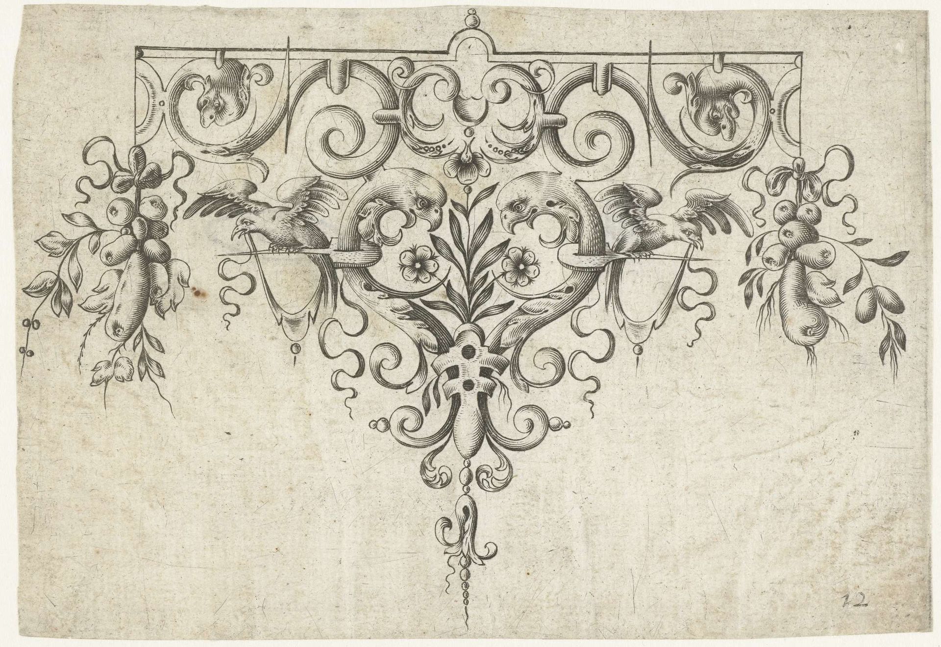 Randornament met twee dolfijnen by H. Picart