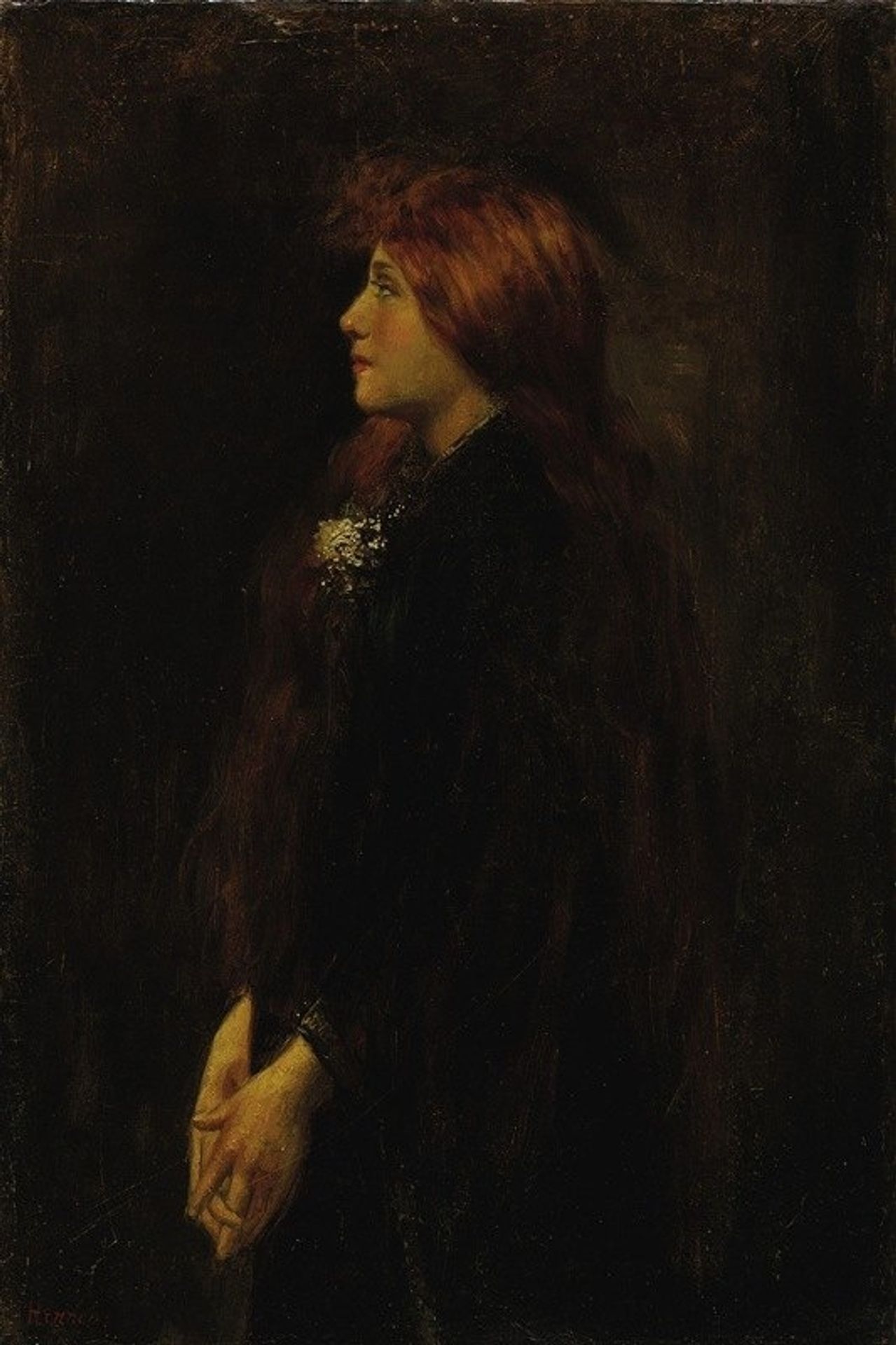 Portrait, Red Haired Beauty Standing in Profile by Jean-Jacques Henner