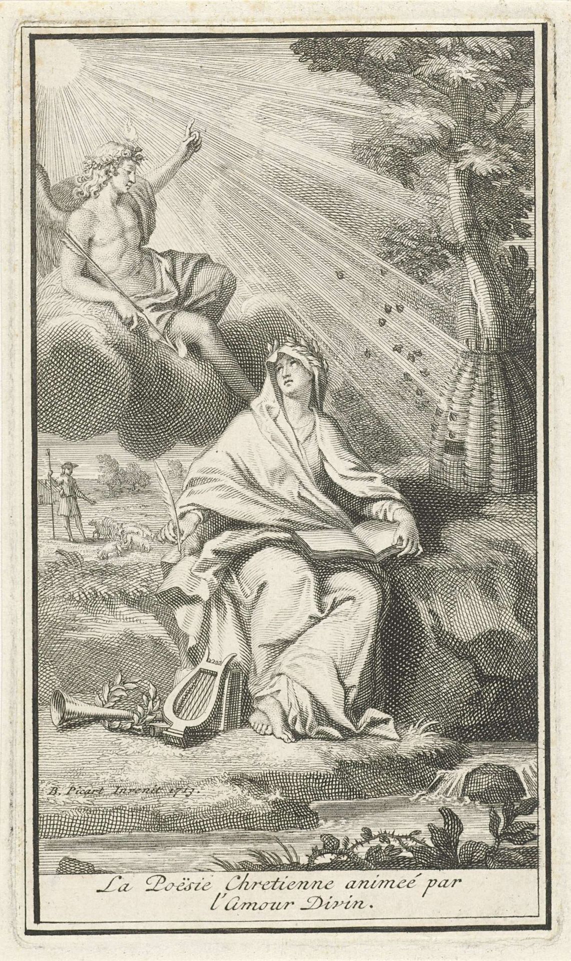 De personificatie van christelijke poëzie wordt bezield door goddelijke liefde by Bernard Picart