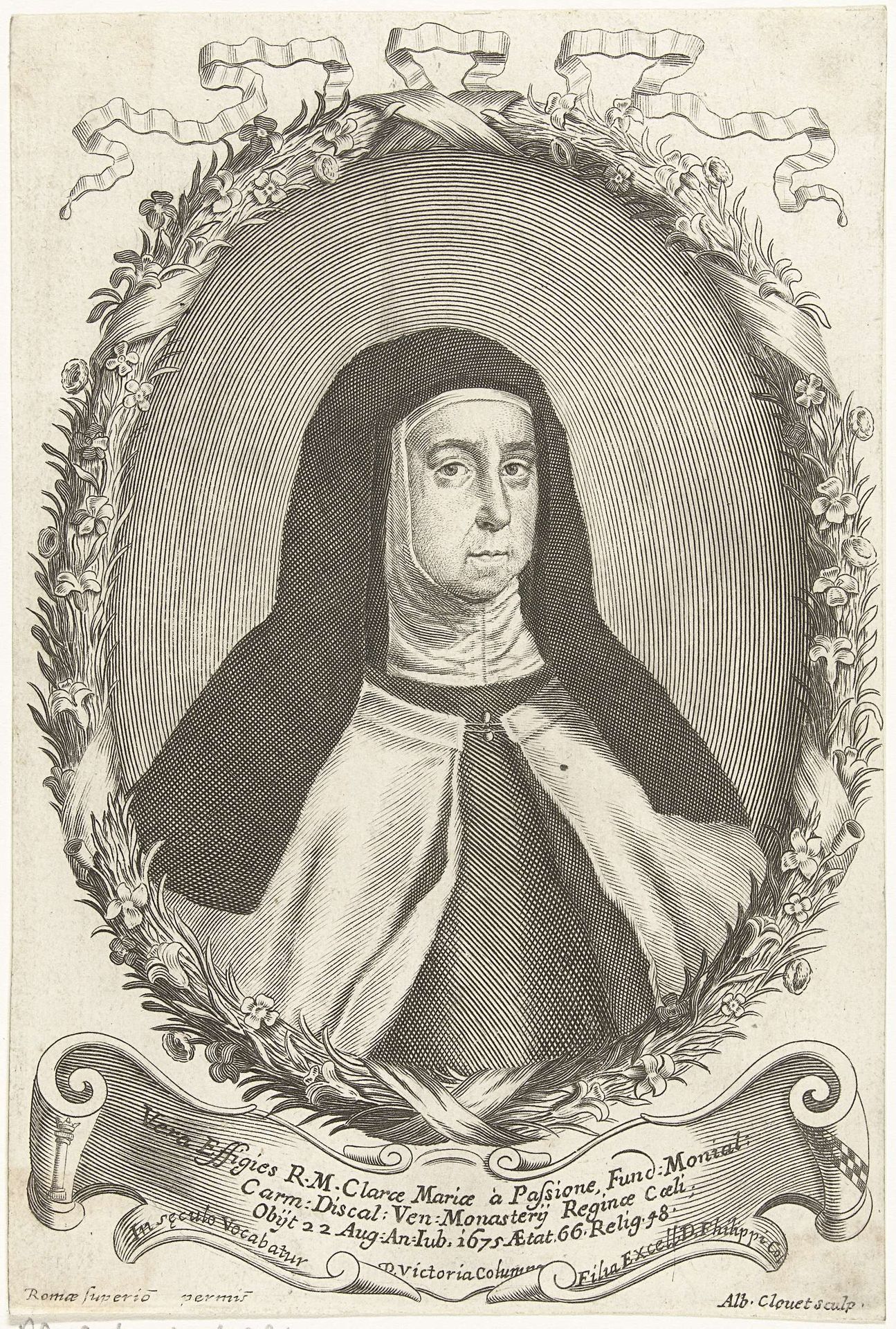 Portret van Clara Maria van de passie by Albertus Clouwet