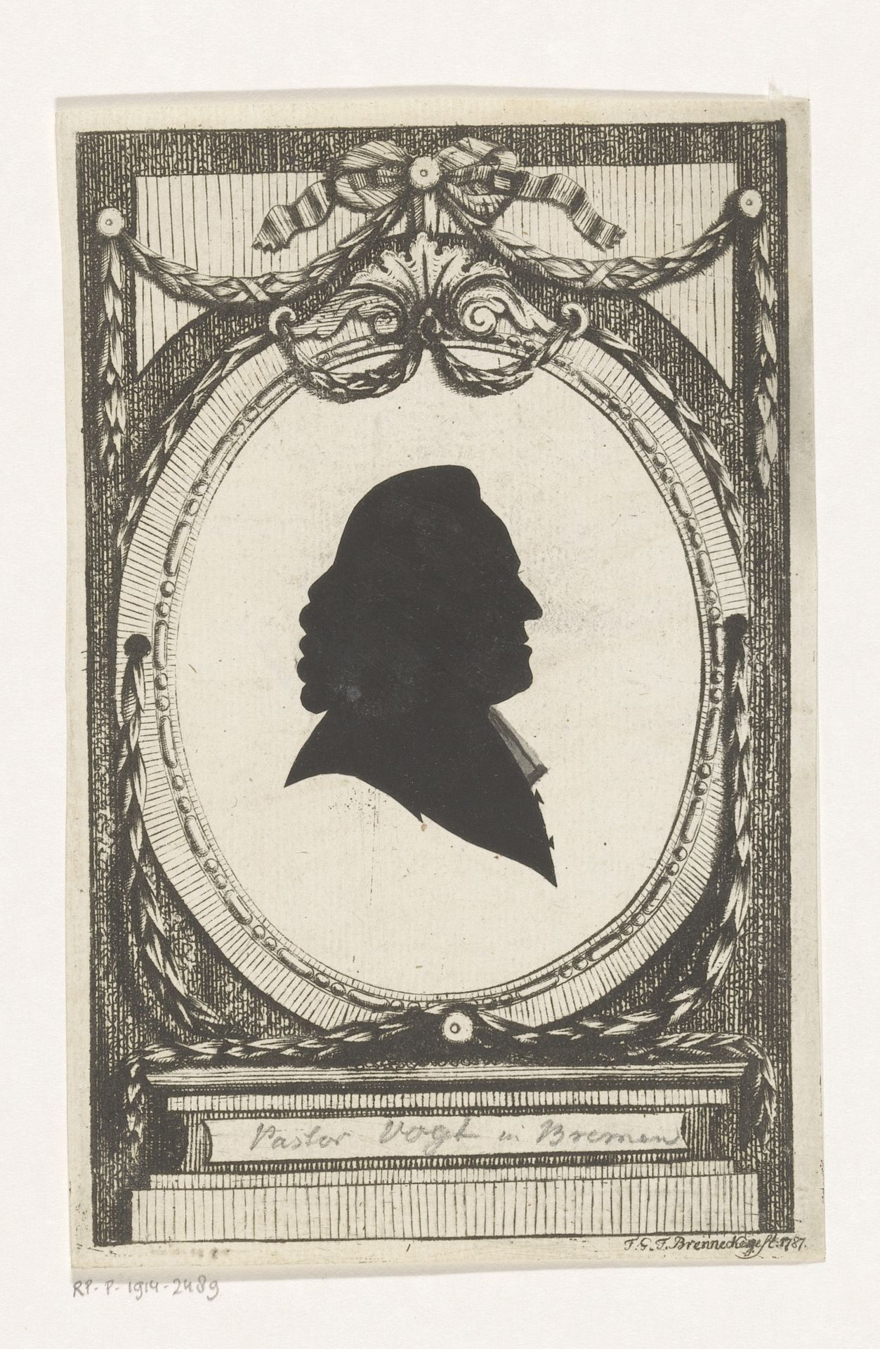 Silhouetportret van Vogt, predikant in Bremen by F.G.F. Brennecke
