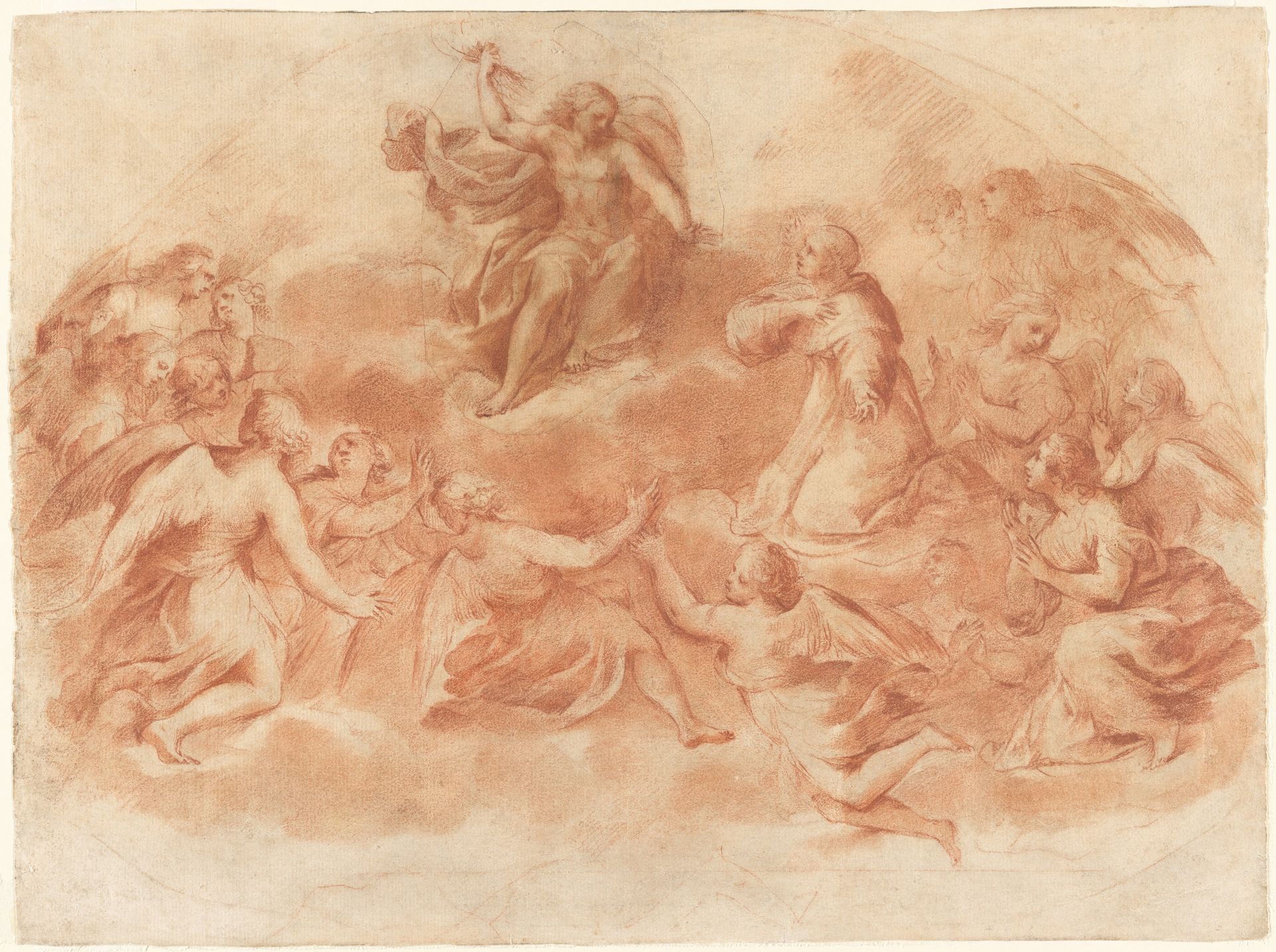 Christ in Glory with Angels and a Saint Kneeling in Adoration by Francesco Allegrini