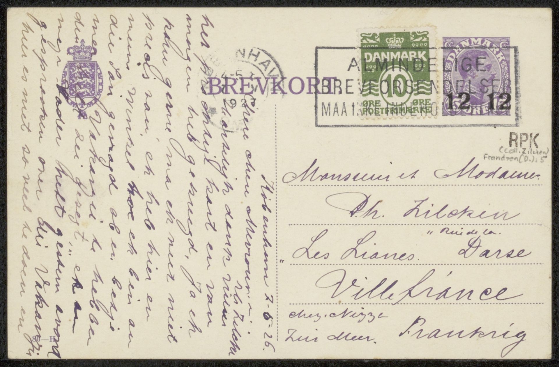 Briefkaart aan Philip Zilcken en Henriette Wilhelmina van Baak by Dagmar Frandsen