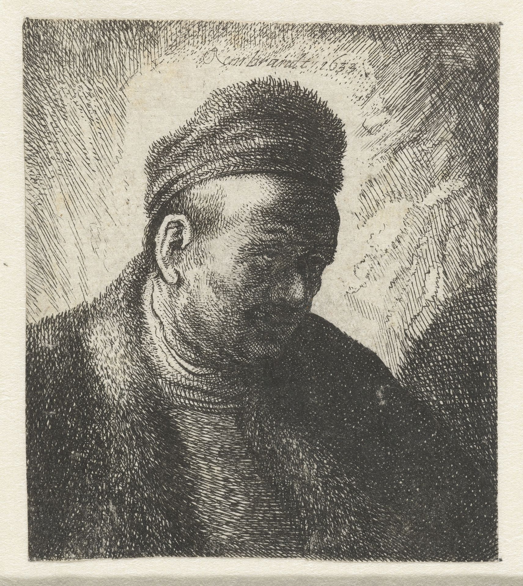 Beardless man in a fur cloak and cap: bust by Cornelis (I) Danckerts