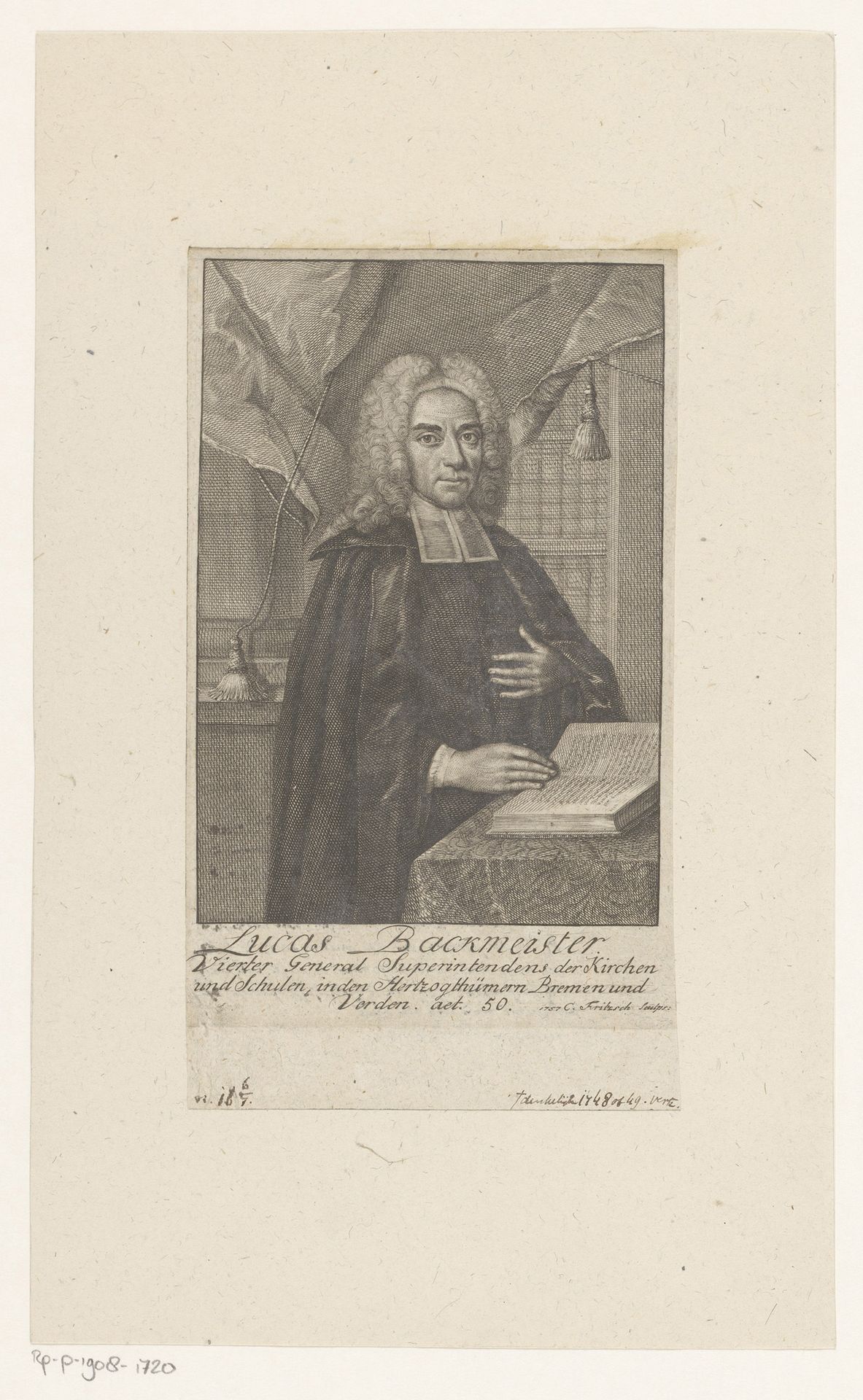 Portret van Lucas Bacmeister op 50-jarige leeftijd by Christian Fritzsch