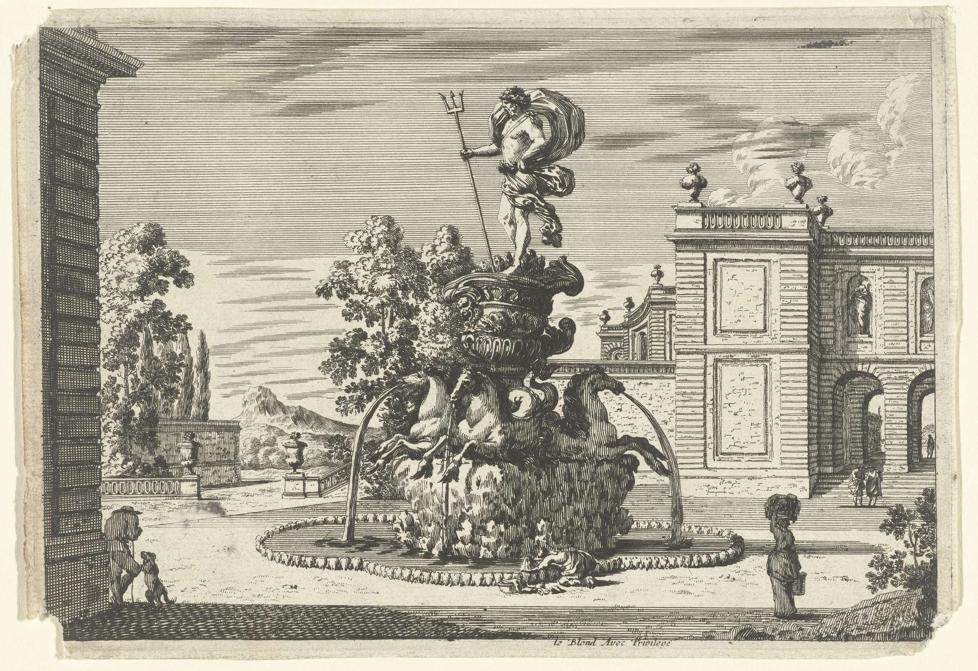 Monumentale fontein met Neptunus by Anonymous