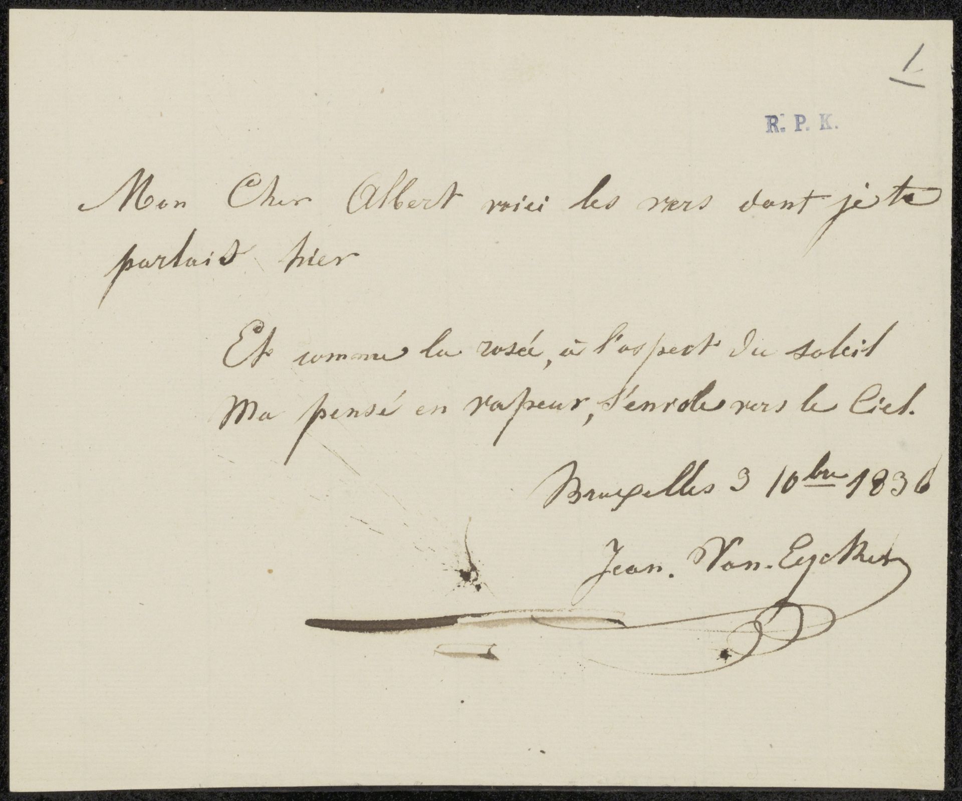 Brief aan anoniem by Jean Baptiste (1809-1853) Van Eycken