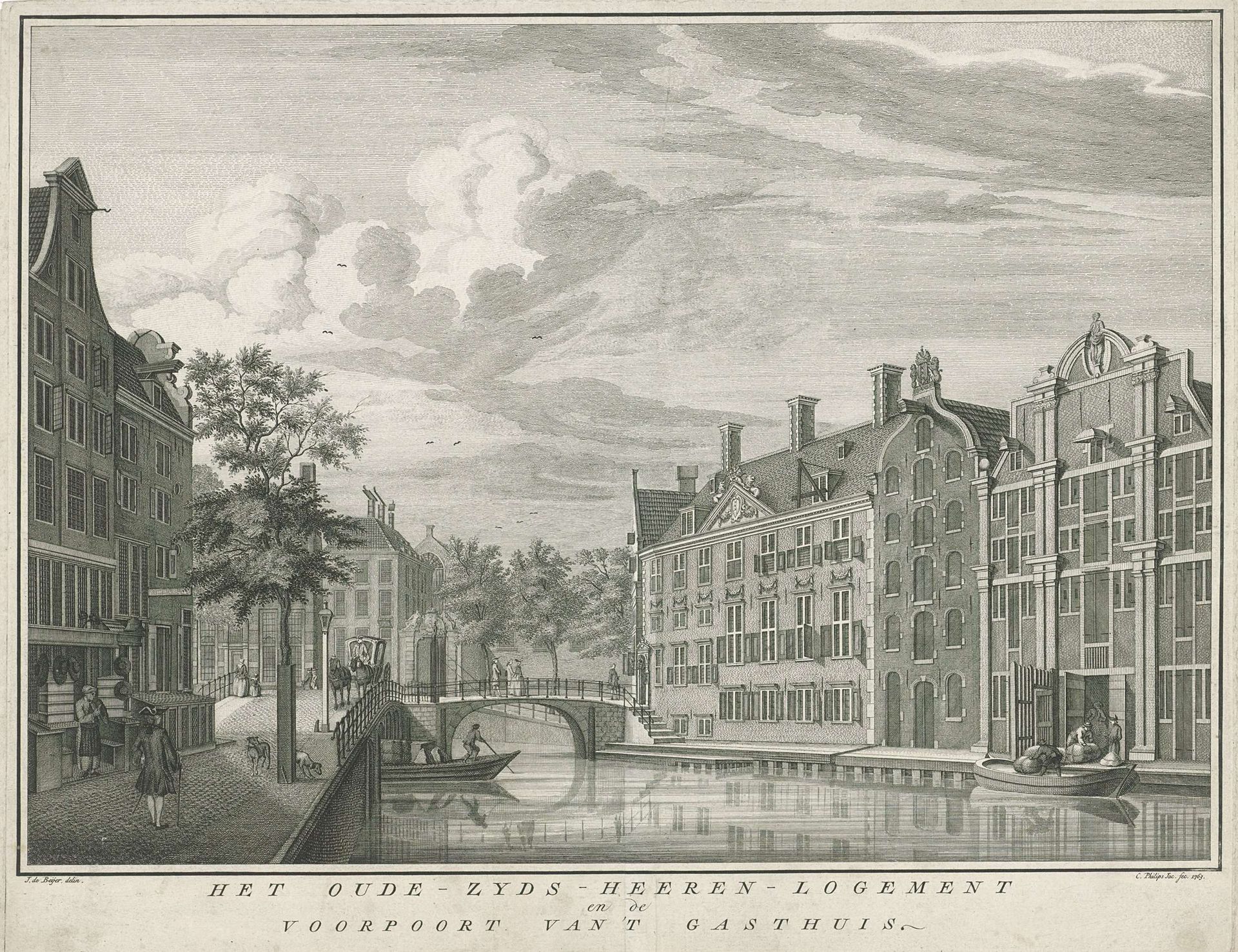Gezicht op het Oudezijds Herenlogement.en de Voorpoort van het Gasthuis by Caspar Jacobsz. Philips