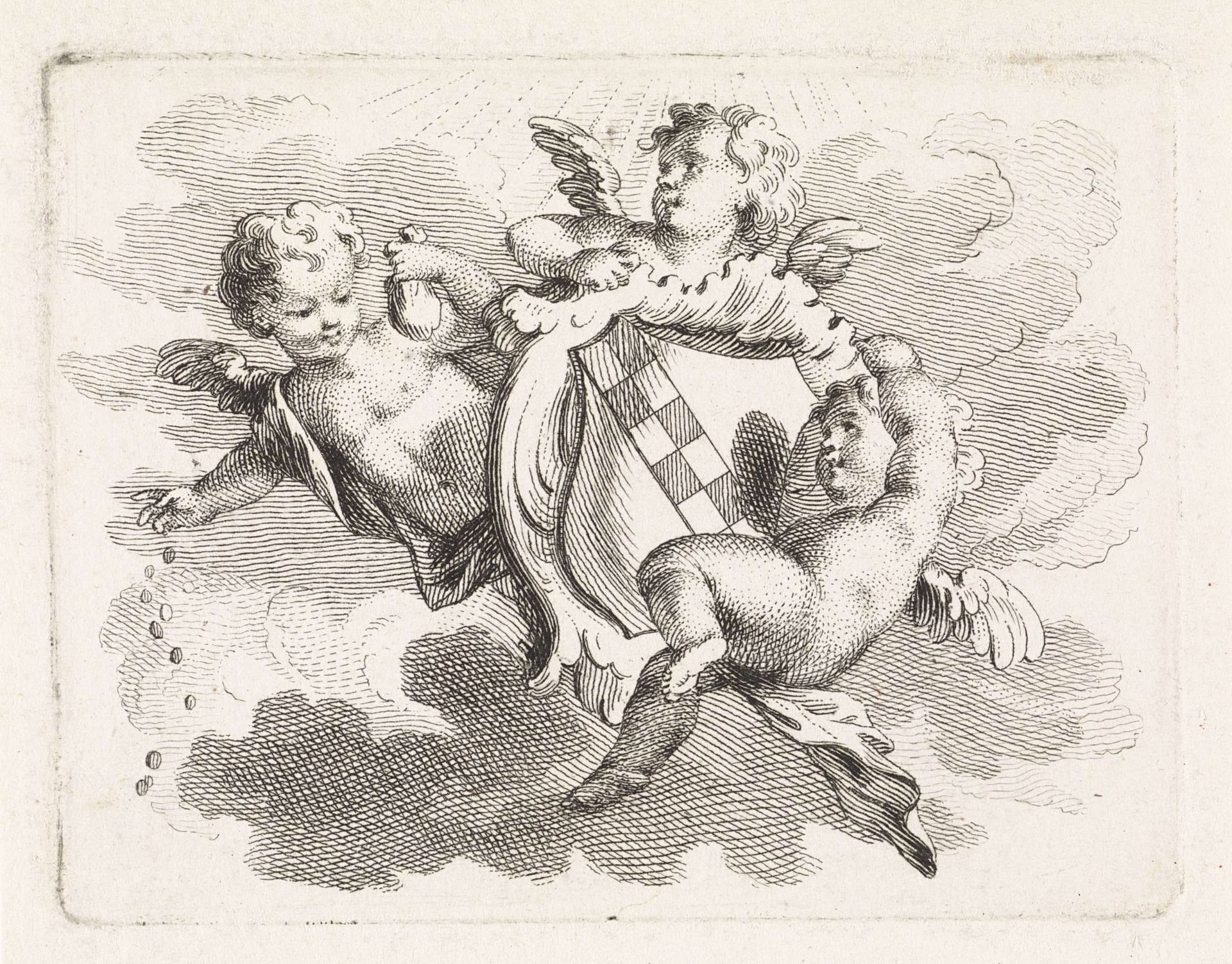 Vignet met familiewapen, mogelijk van familie van Ruyven by Reinier Vinkeles
