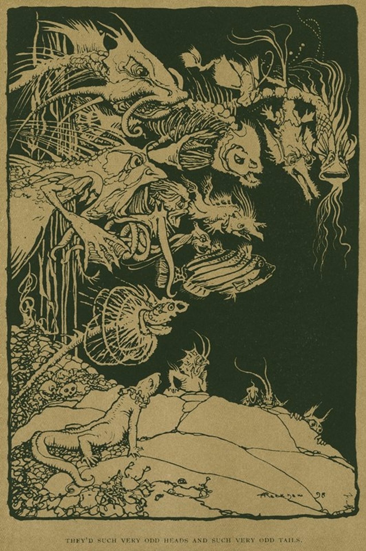 They’d such very odd heads and such very odd tails. by Arthur Rackham
