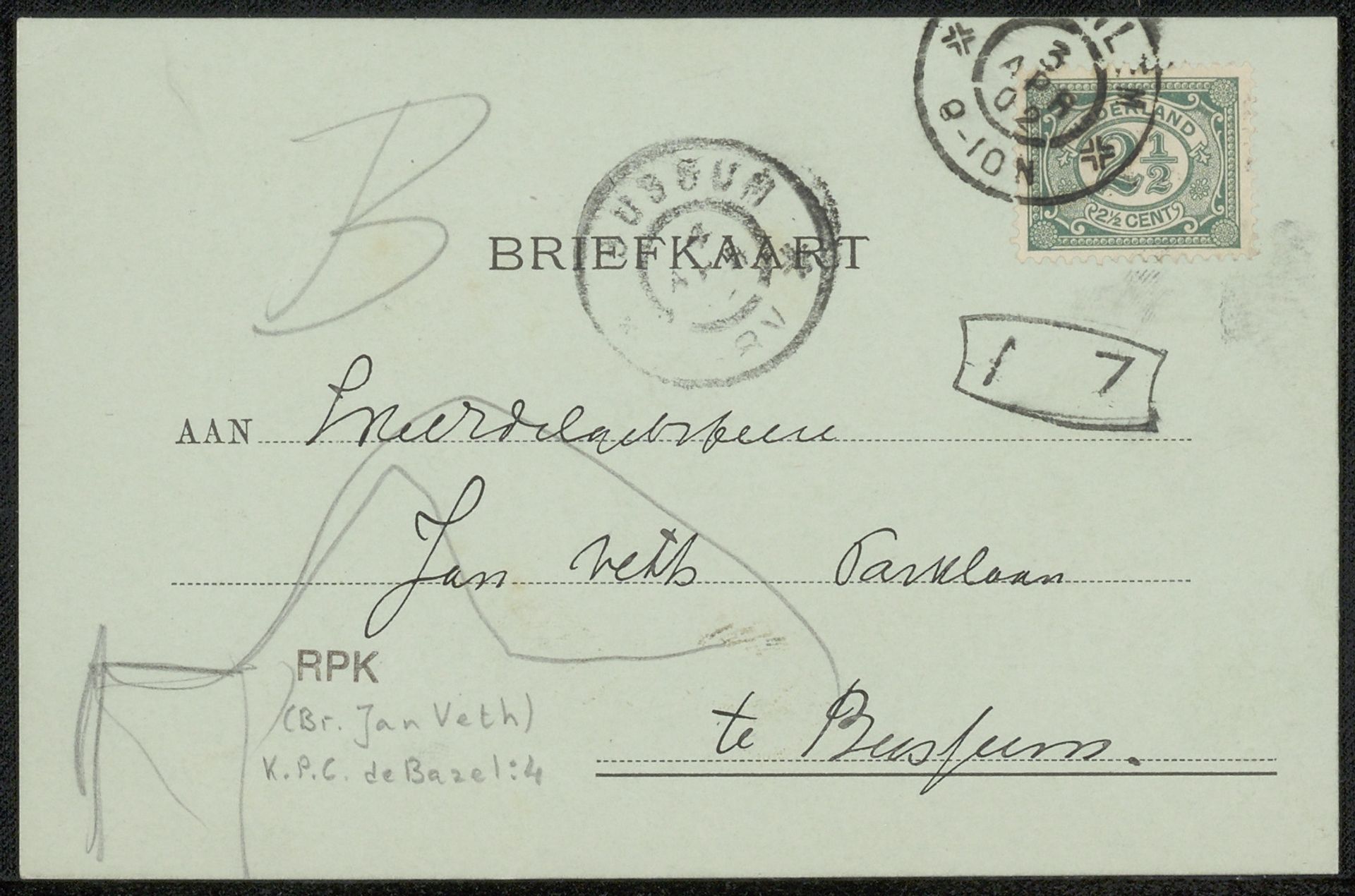 Briefkaart aan Jan Veth by Karel Petrus Cornelis de Bazel