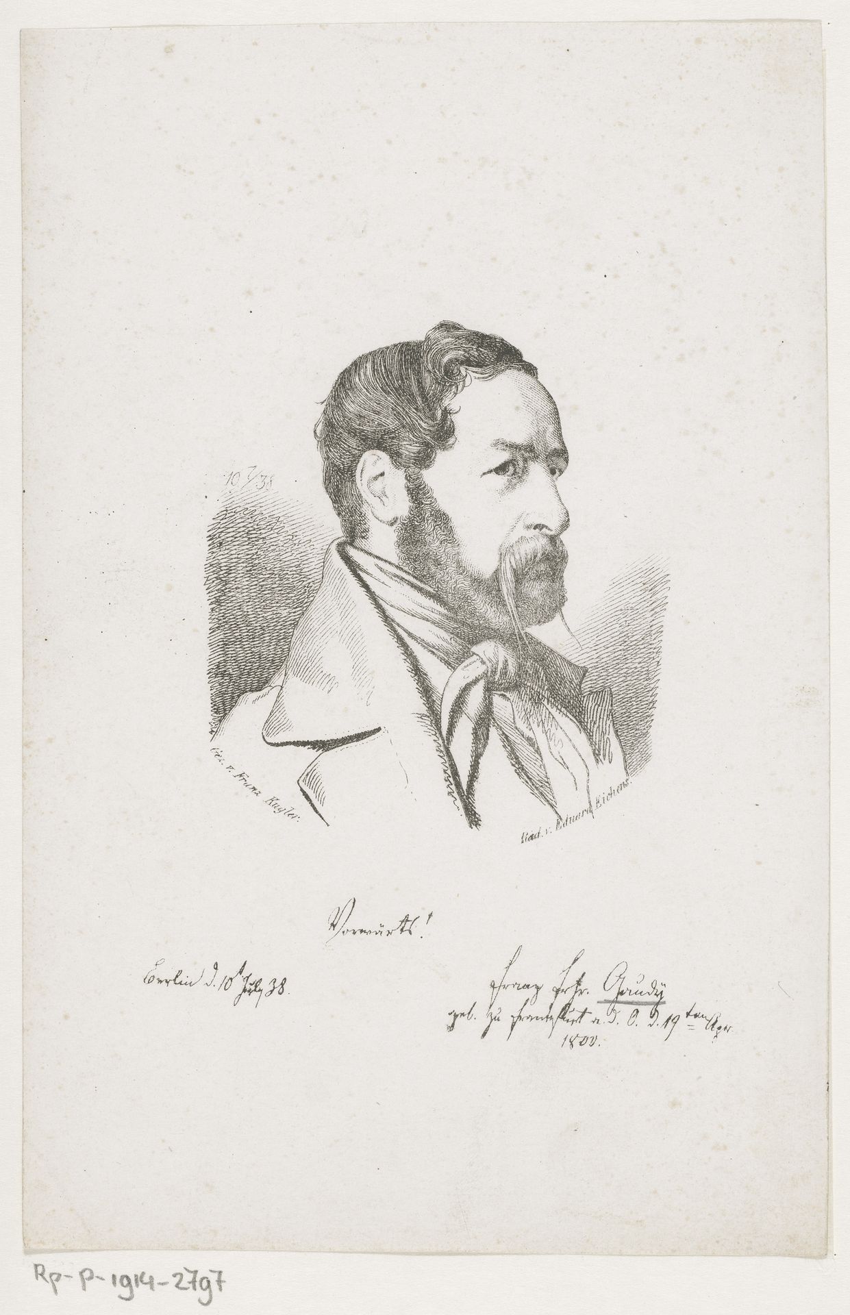 Portret van Franz van Gaudy op 38-jarige leeftijd by Eduard Eichens