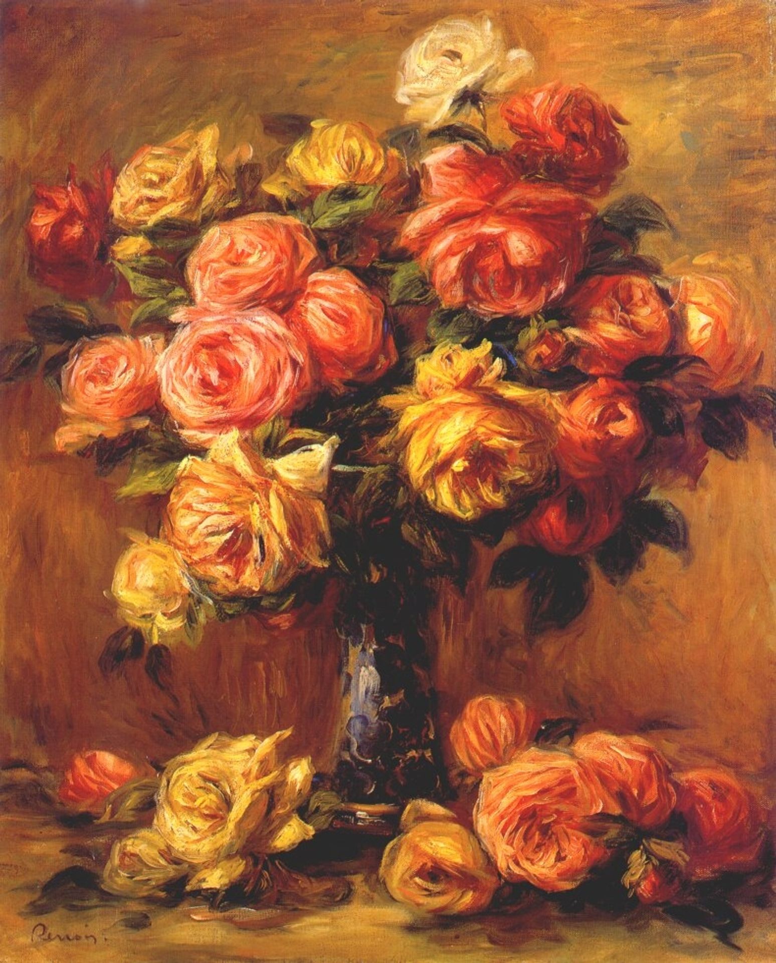 Roses in a Vase by Pierre-Auguste Renoir
