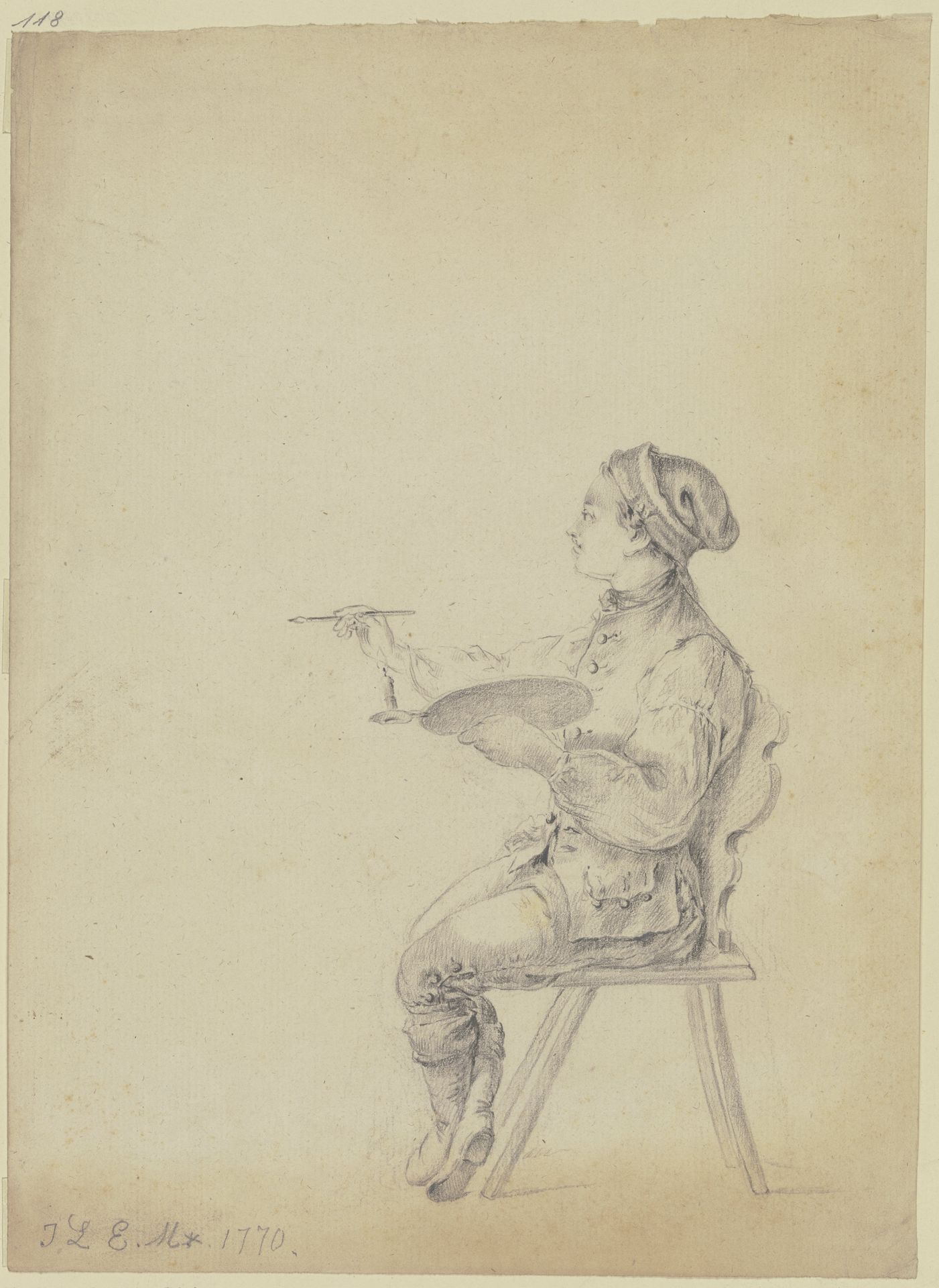 Junger Maler auf einem Bauernstuhl by Johann Ludwig Ernst Morgenstern