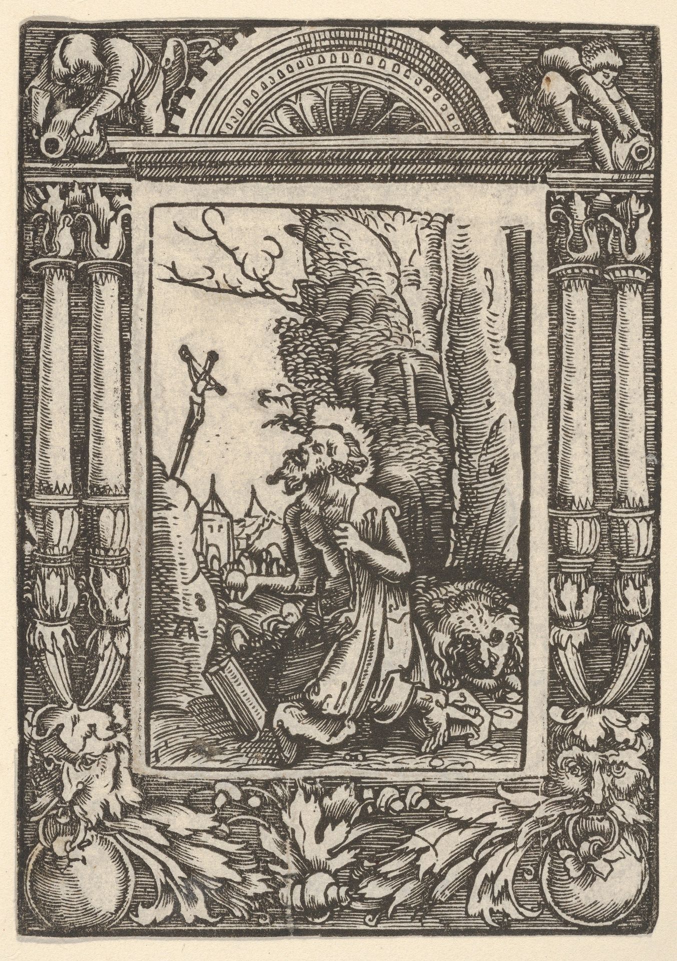 Saint Jerome in Penitence, in a Renaissance Frame by Albrecht Altdorfer