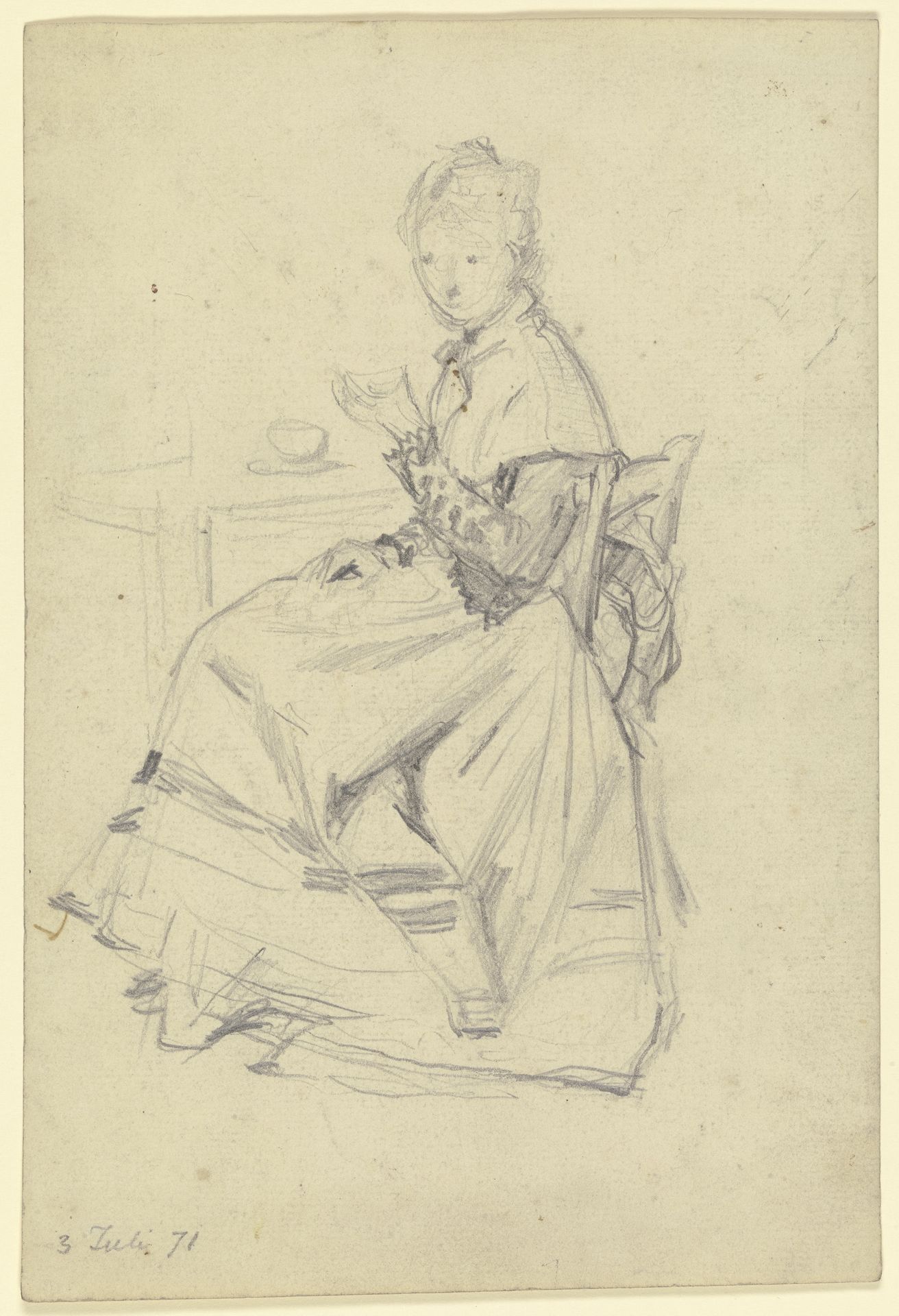 Luise Scholderer am Tisch sitzend by Otto Scholderer