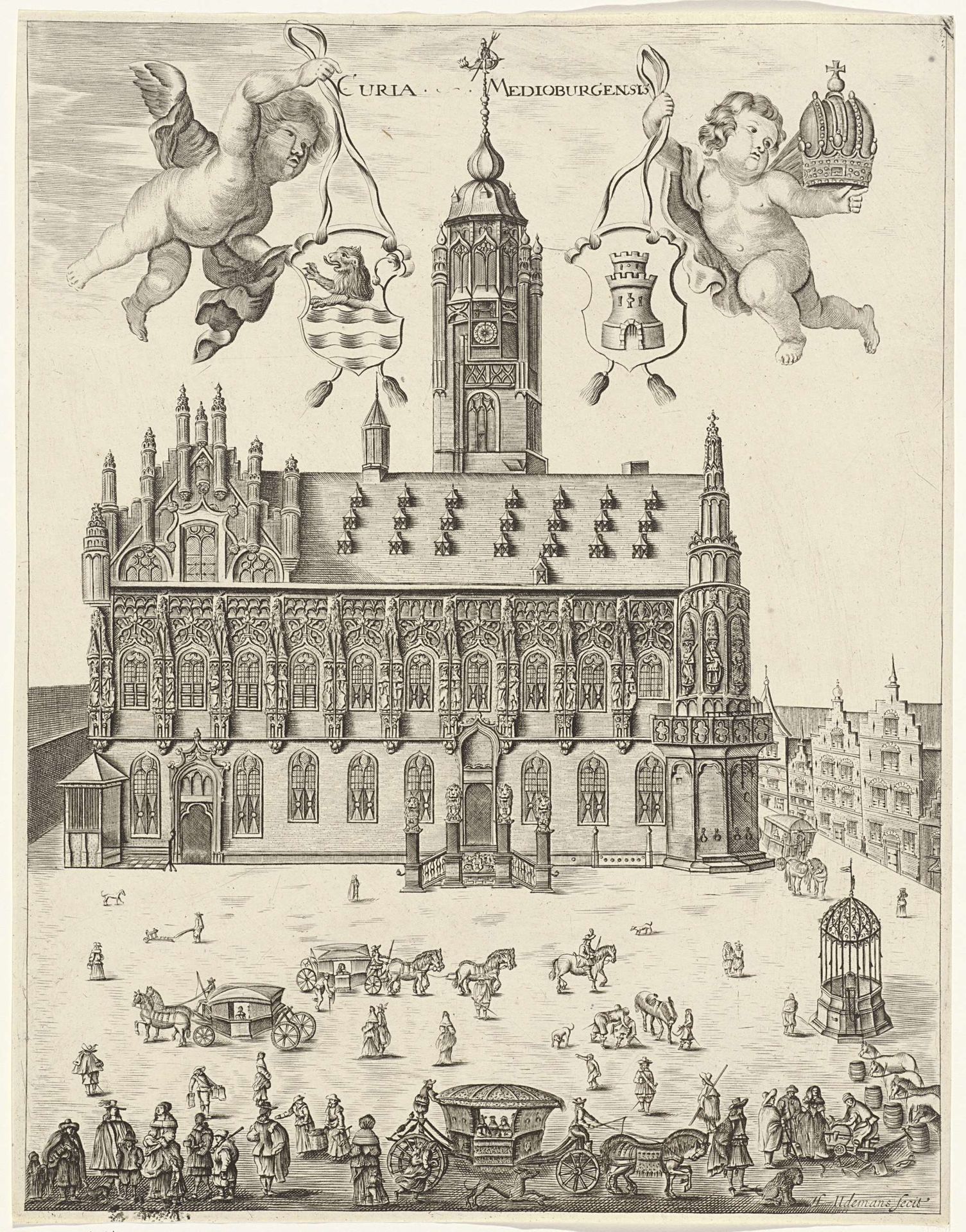 Gezicht op het stadhuis van Middelburg by Hendrik Udemans