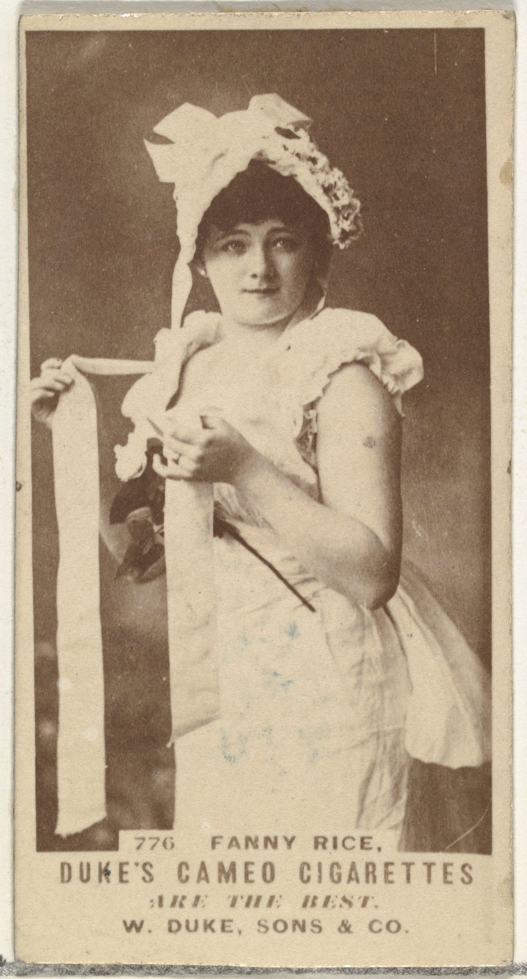 Card Number 776, Fanny Rice, from the Actors and Actresses series (N145-5) issued by Duke Sons & Co. to promote Cameo Cigarettes by W. Duke, Sons & Co.
