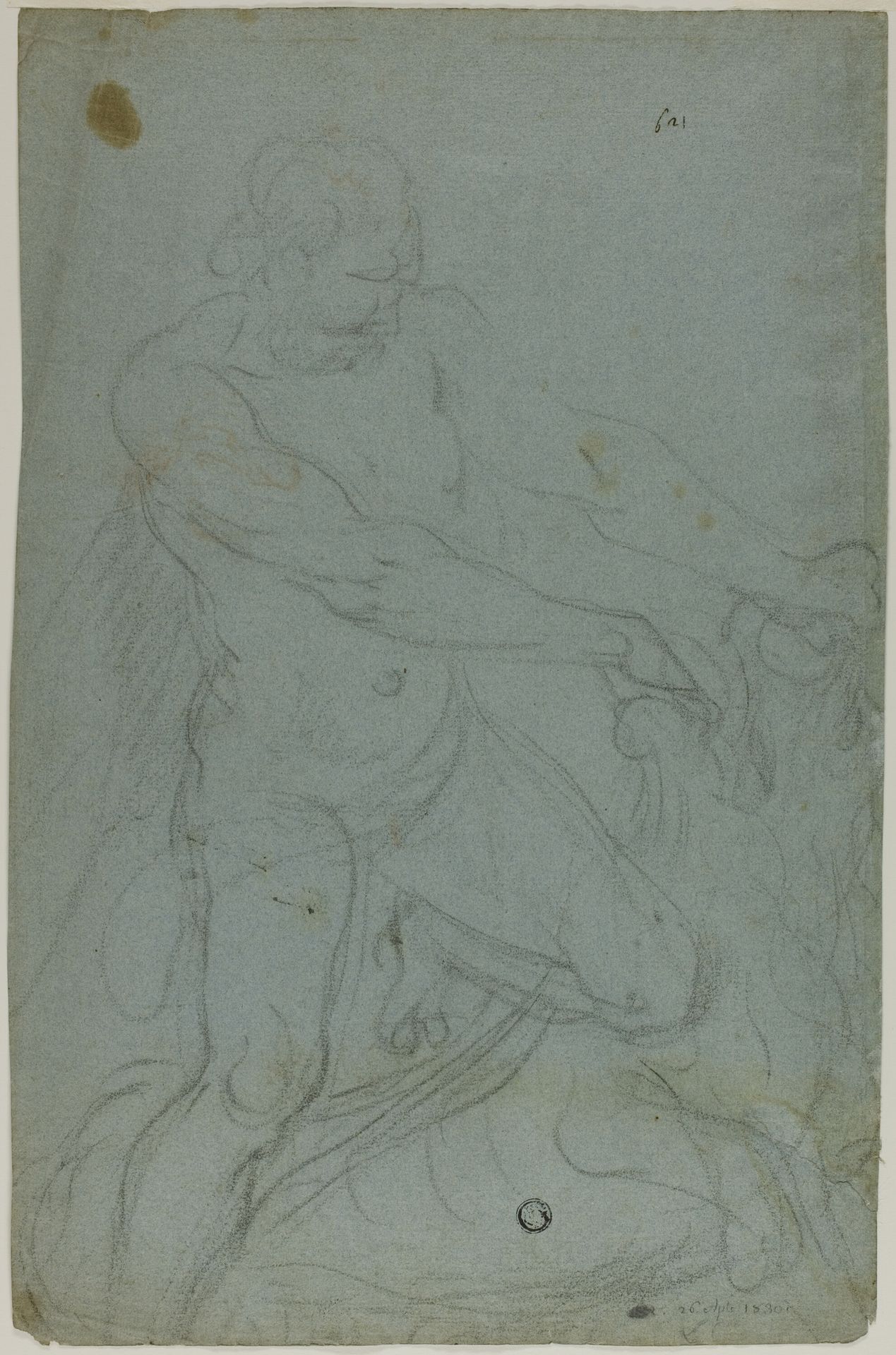 Samson and the Lion (recto); Virgin Mary with Right Arm Extended (verso) by Domenico Fiasella