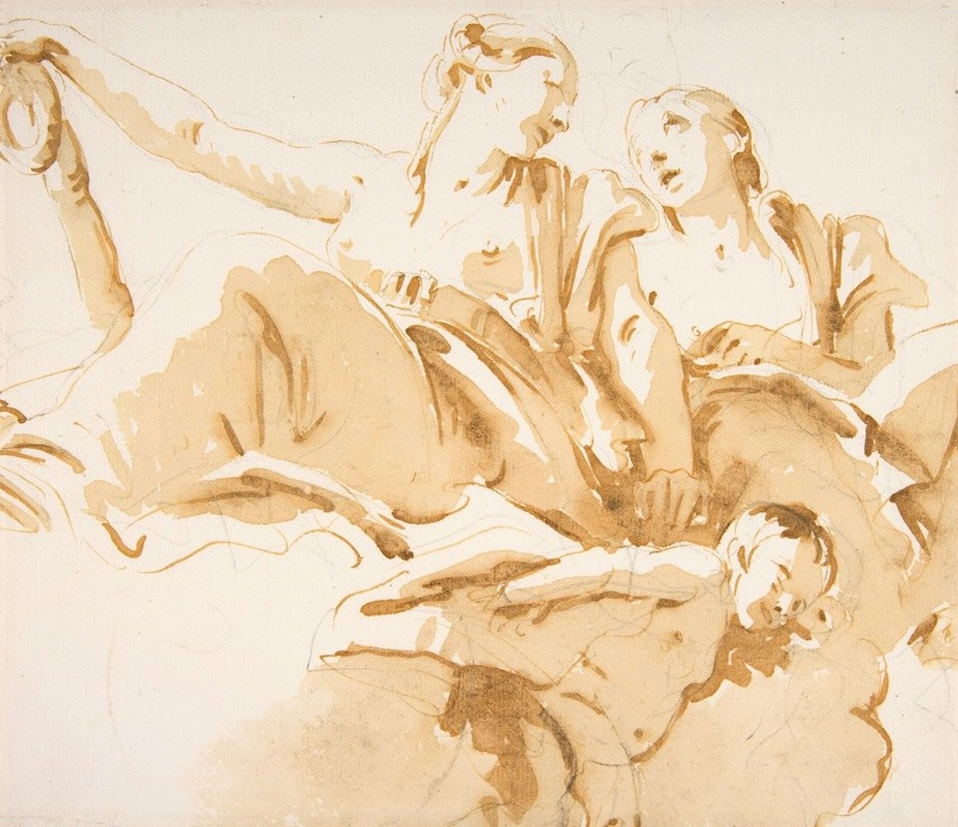 Two Women, One Holding an Anchor, and a Putto on Clouds by Giovanni Battista Tiepolo
