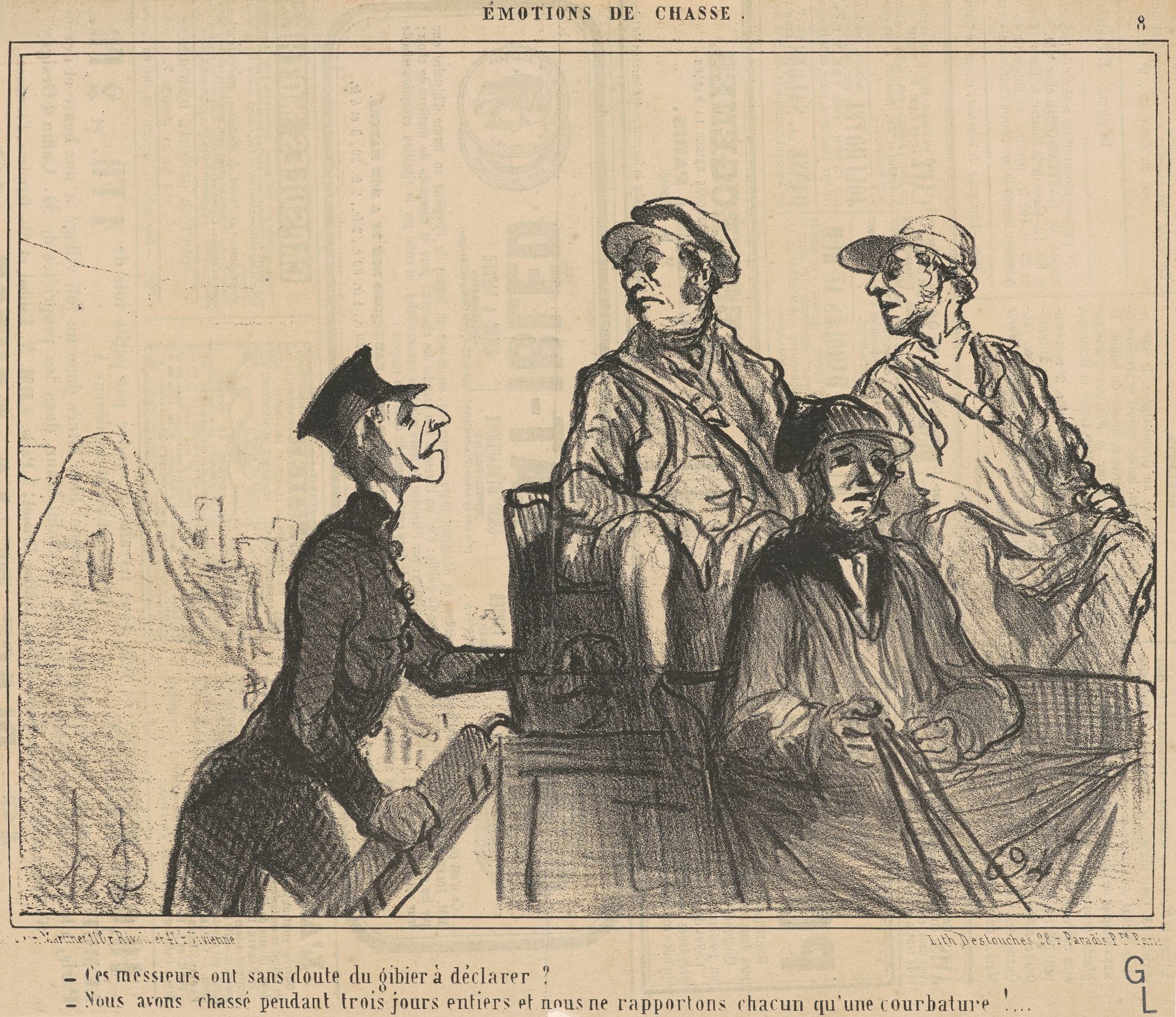 Ce messieurs ont ... du gibier a déclarer? ... by Honoré Daumier