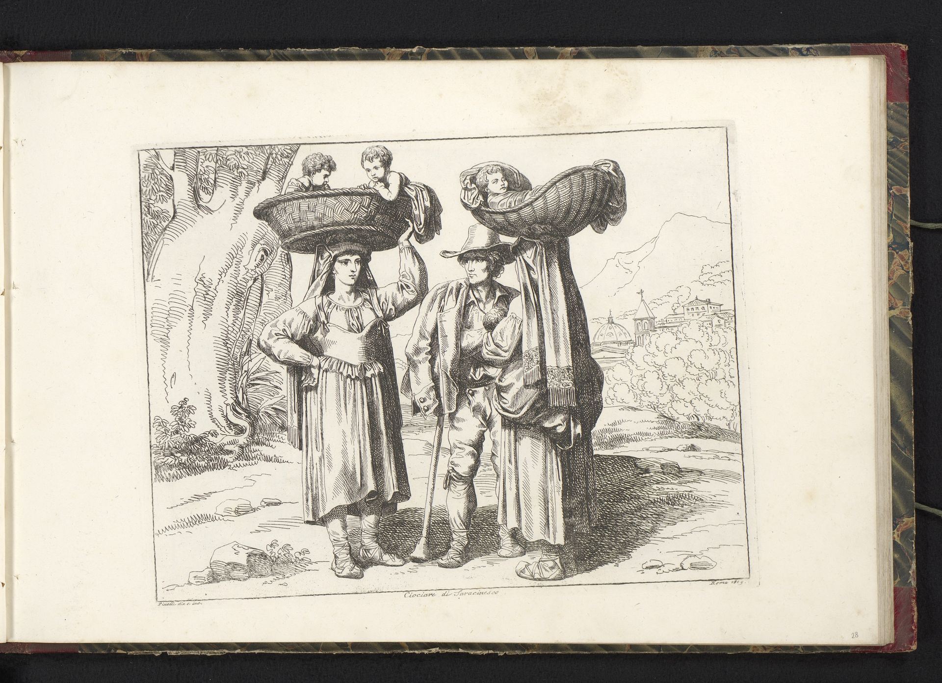 Twee vrouwen en een man uit Saracinesco by Bartolomeo Pinelli