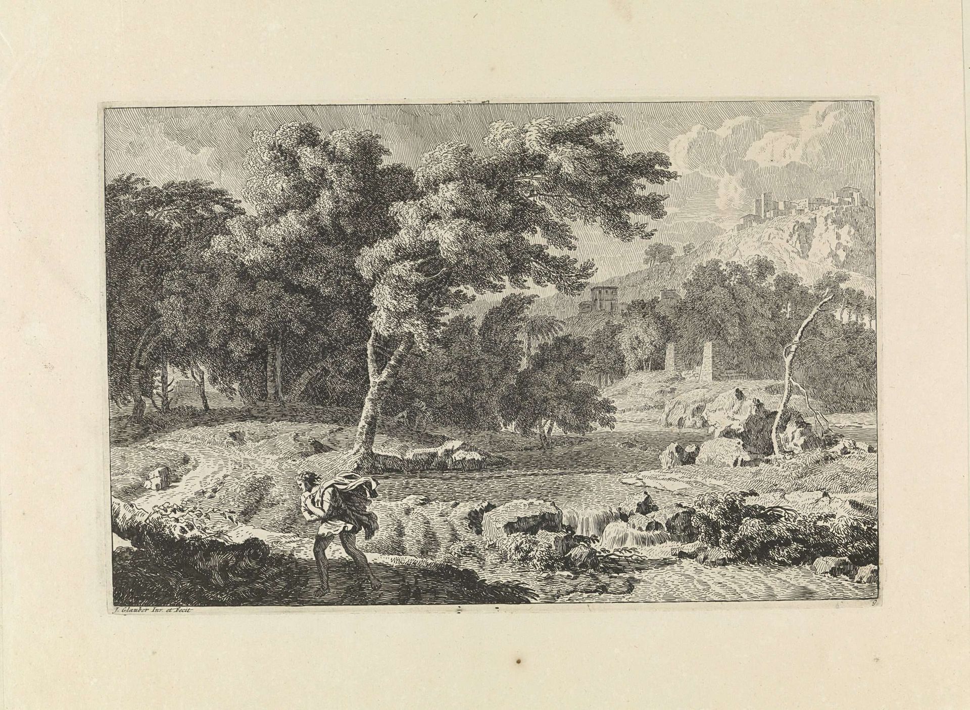 Arcadisch landschap in een storm by Johannes Glauber