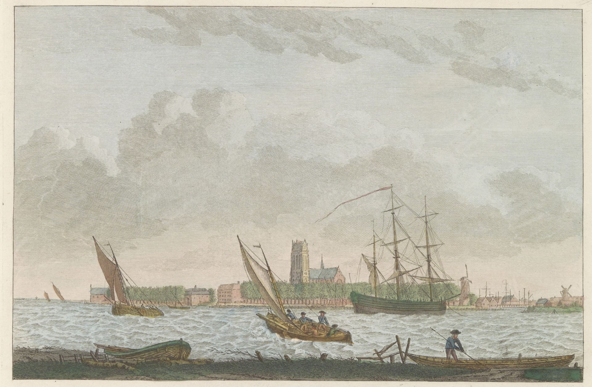 Dordrecht vanaf de Merwede, ca. 1790 by Carel Frederik (I) Bendorp